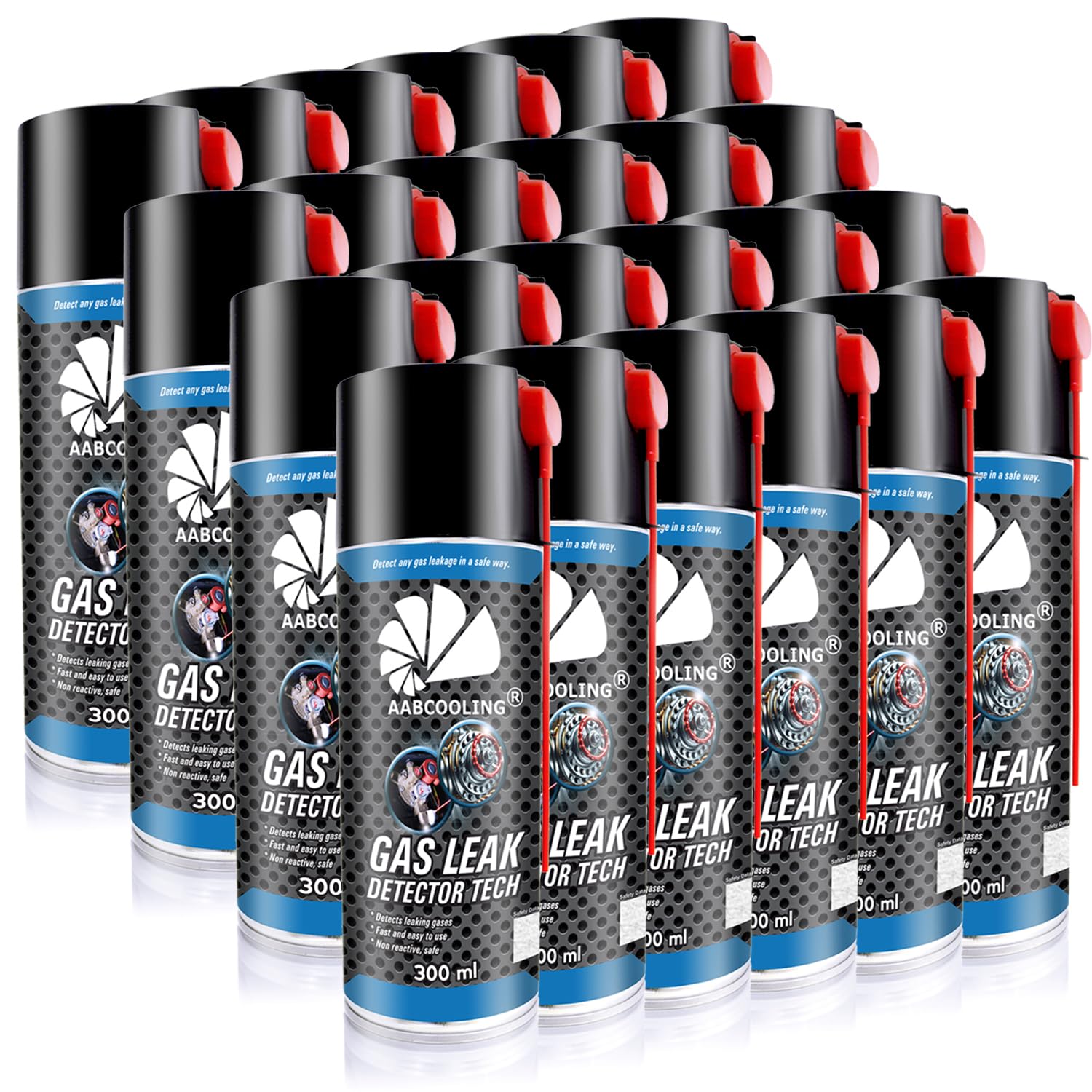 AABCOOLING Wykrywacz Wycieków Gazu 24 x 300ml - Niezawodny Spray Diagnostyczny do Instalacji Przemysłowych i Domowych - Tester Szczelności Gazu Ziemnego, Propan, Butan, Wodór, LPG