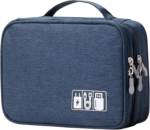 Bolsa organizadora de cables de viaje, funda de accesorios electrónicos, bolsa portátil de almacenamiento de cables de doble capa para cable,