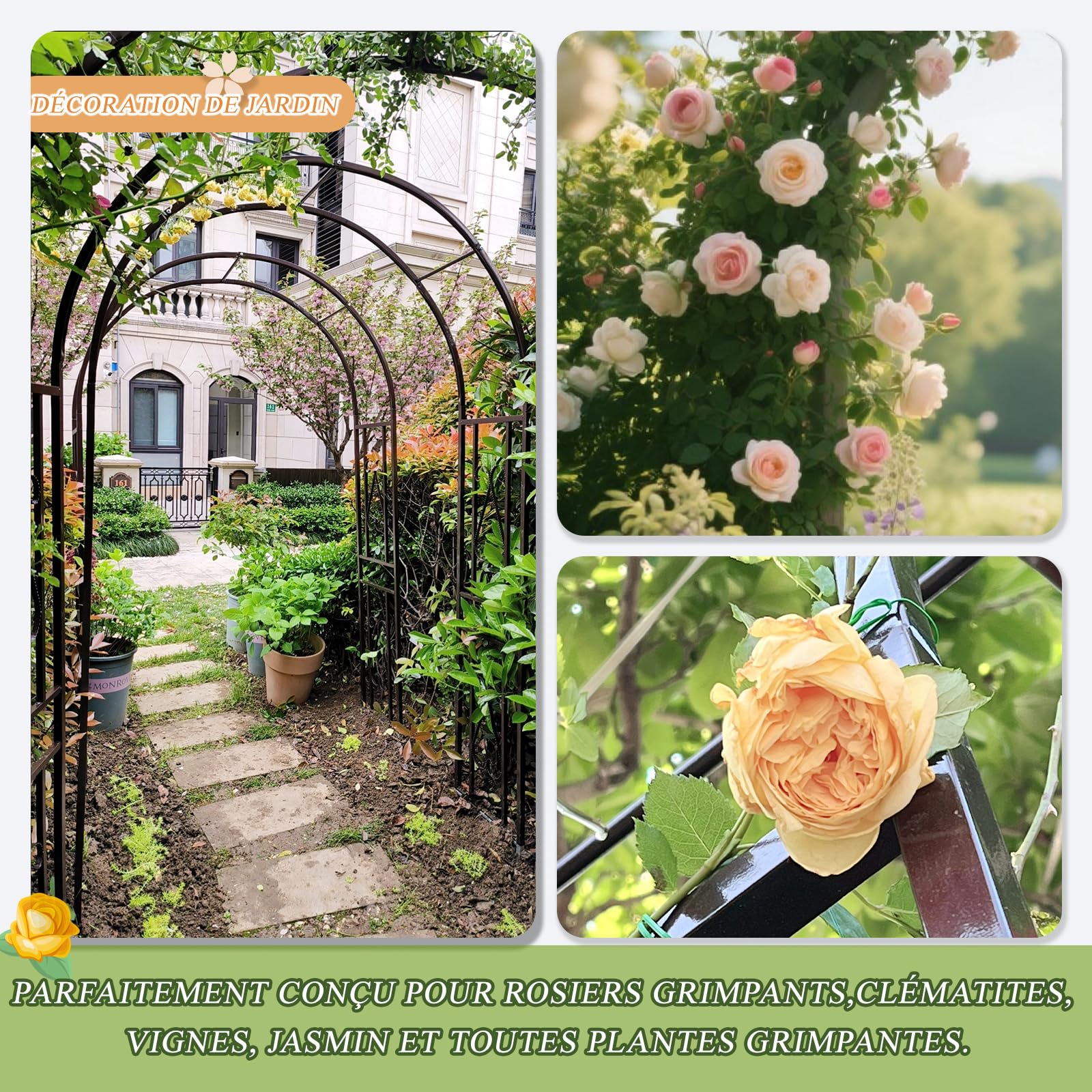 Gartenpavillon aus weißem Metall, eleganter Kletterpflanzenbogen für Hochzeiten und Outdoor-Dekoration, verstärktes flaches Design, L300 x B40 x H230 cm, romantische Gartenstruktur