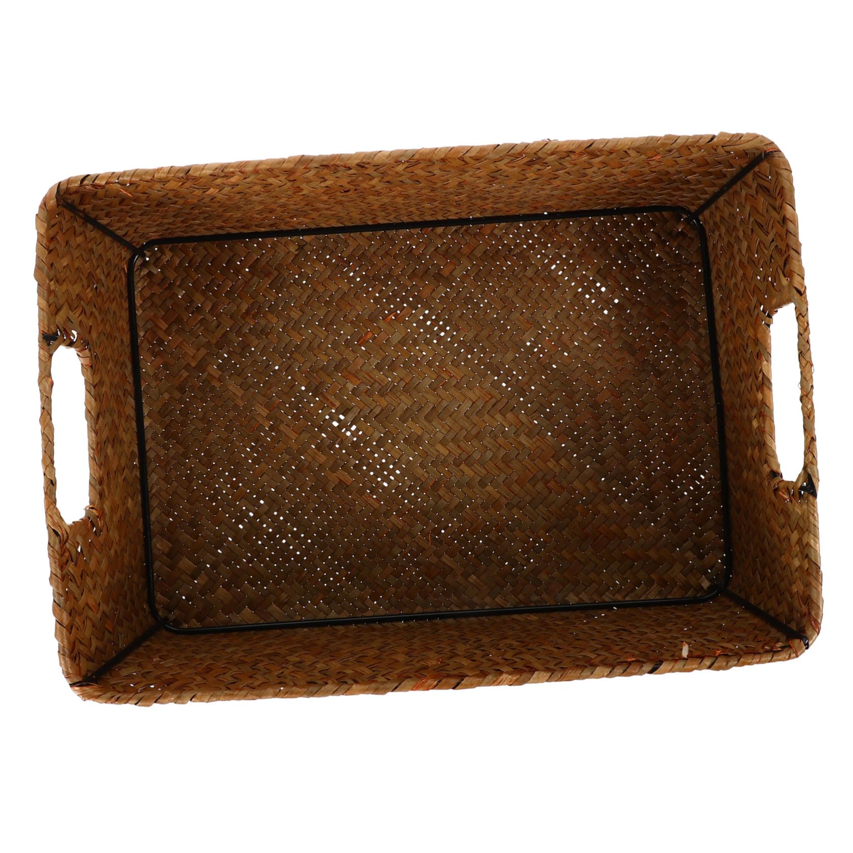 Cabilock Cesta Tejida de Algas Marinas Rectangular Asa Resistente para Organizar Artículos Variados en Hogar, Estilo Retro y Simplicidad del Viejo Estilo
