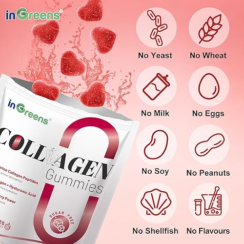 Miniatura 6 de Gomitas de péptidos de colágeno para mujer, 5000 mg de colágeno marino hidrolizado, sin azúcar con tipo I, II, III y biotina, 90 unidades