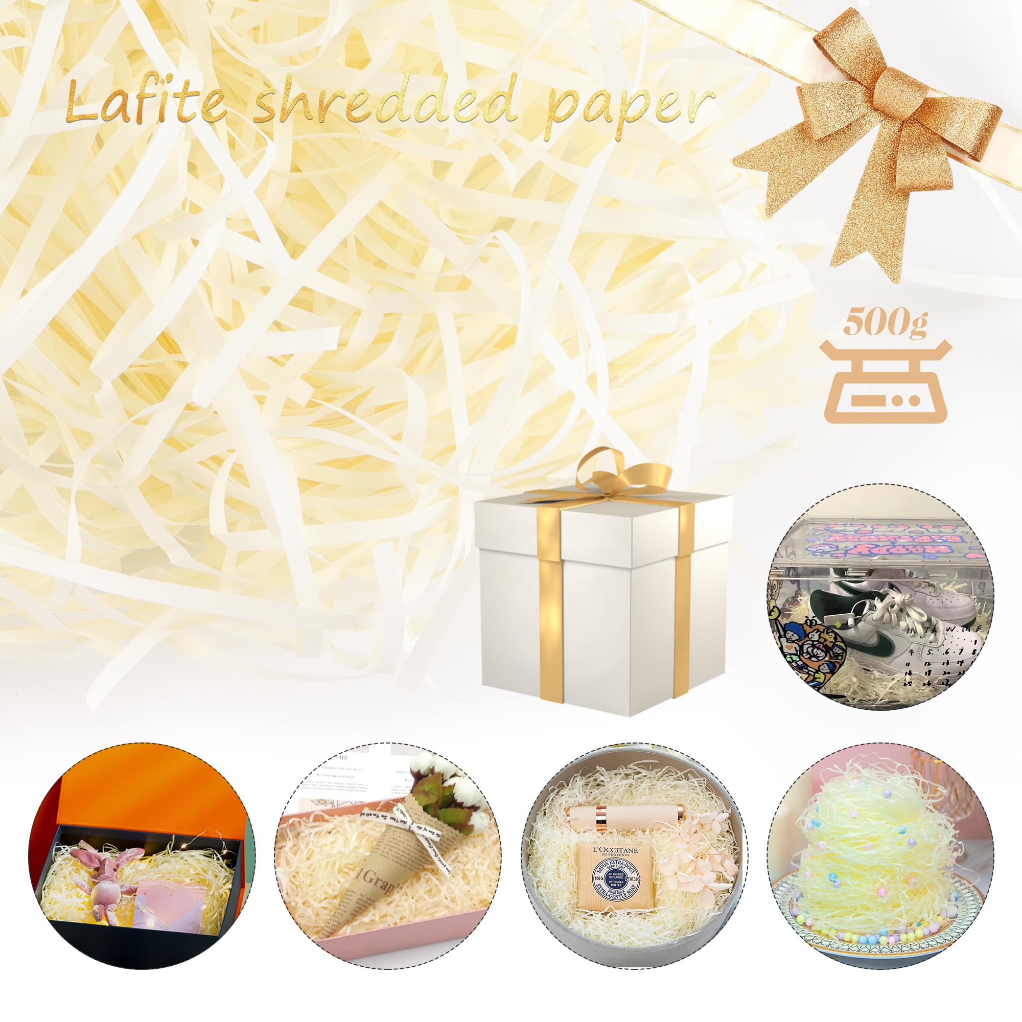 500g Papier Déchiqueté Blanc - Remplissage Panier Cadeau Cadeaux DIY Emballage Fête