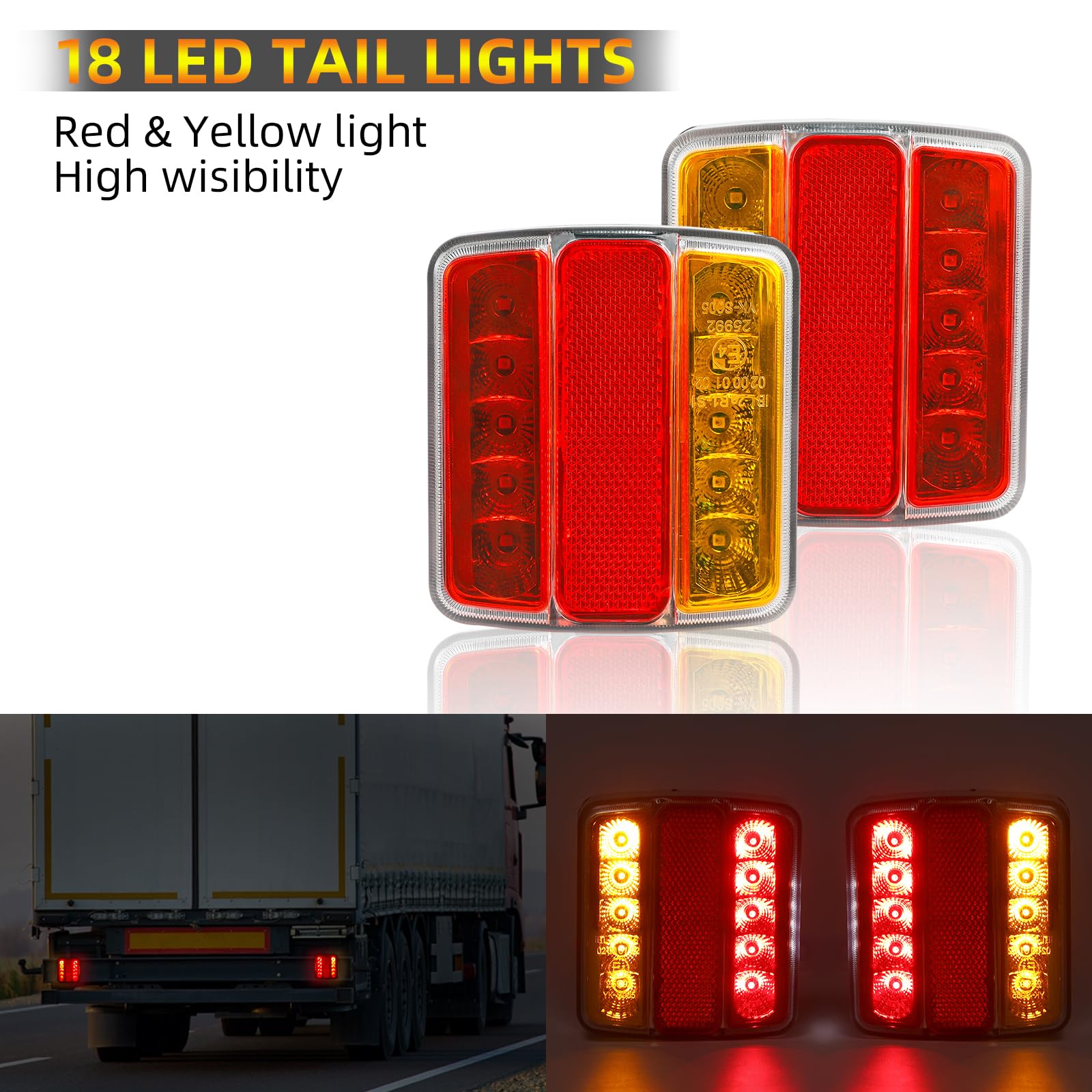 AOHEWEI 2Pcs Fanali Posteriori per Rimorchio 18LEDs 12V Fanali Posteriori Luci di Stop Riflettore Luci Targa IP67 Impermeabile Multifunzione Rimorchio Camion Caravan Van Barca Lampada E-Mark