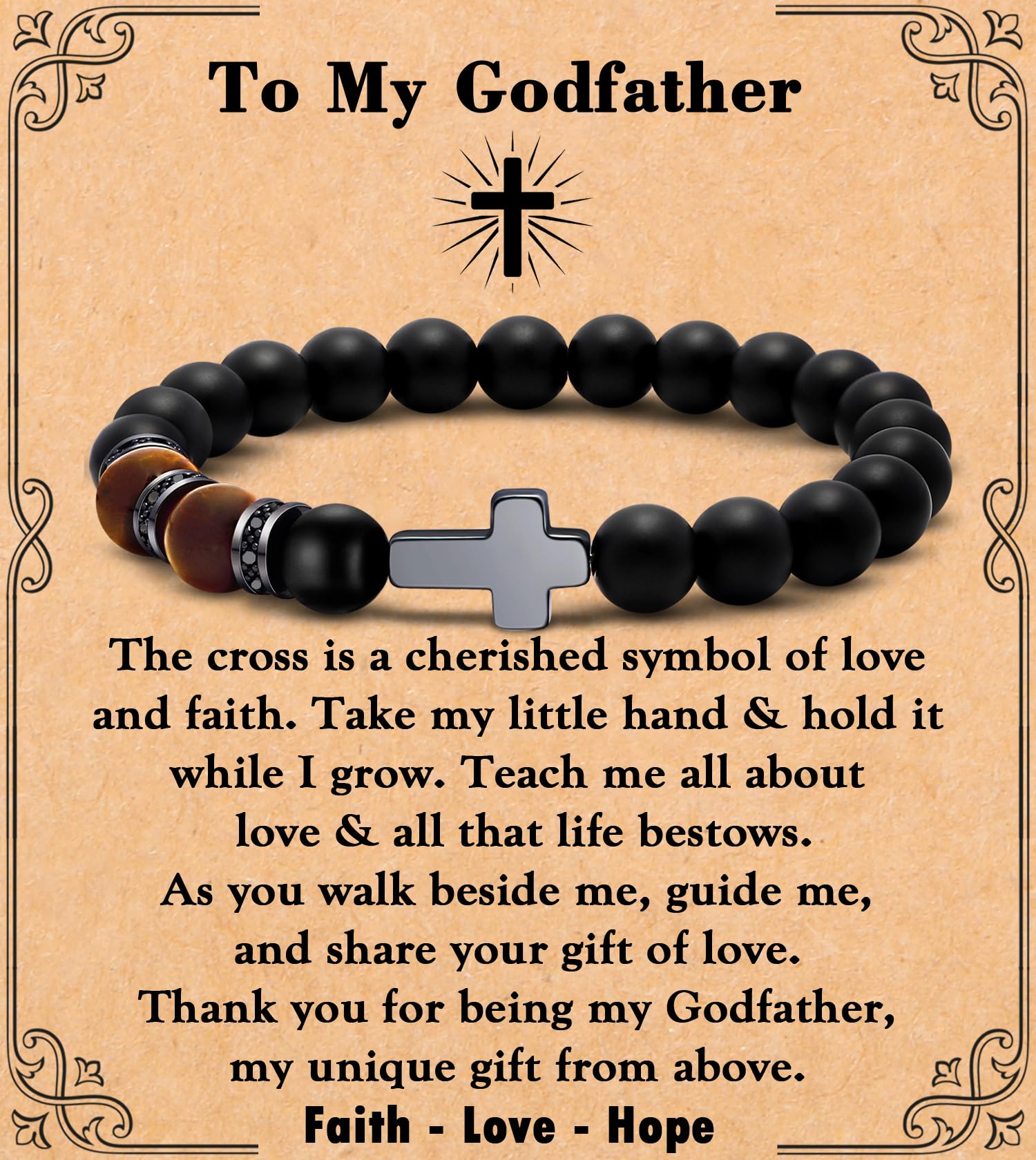 MFTRADING Cross Bracelet for Men Christian Gifts for Son Grandson Brother Husband Dad Man Godfather Religious Baptism Jewelry Birthday Retirement Gifts Beaded Bracelet