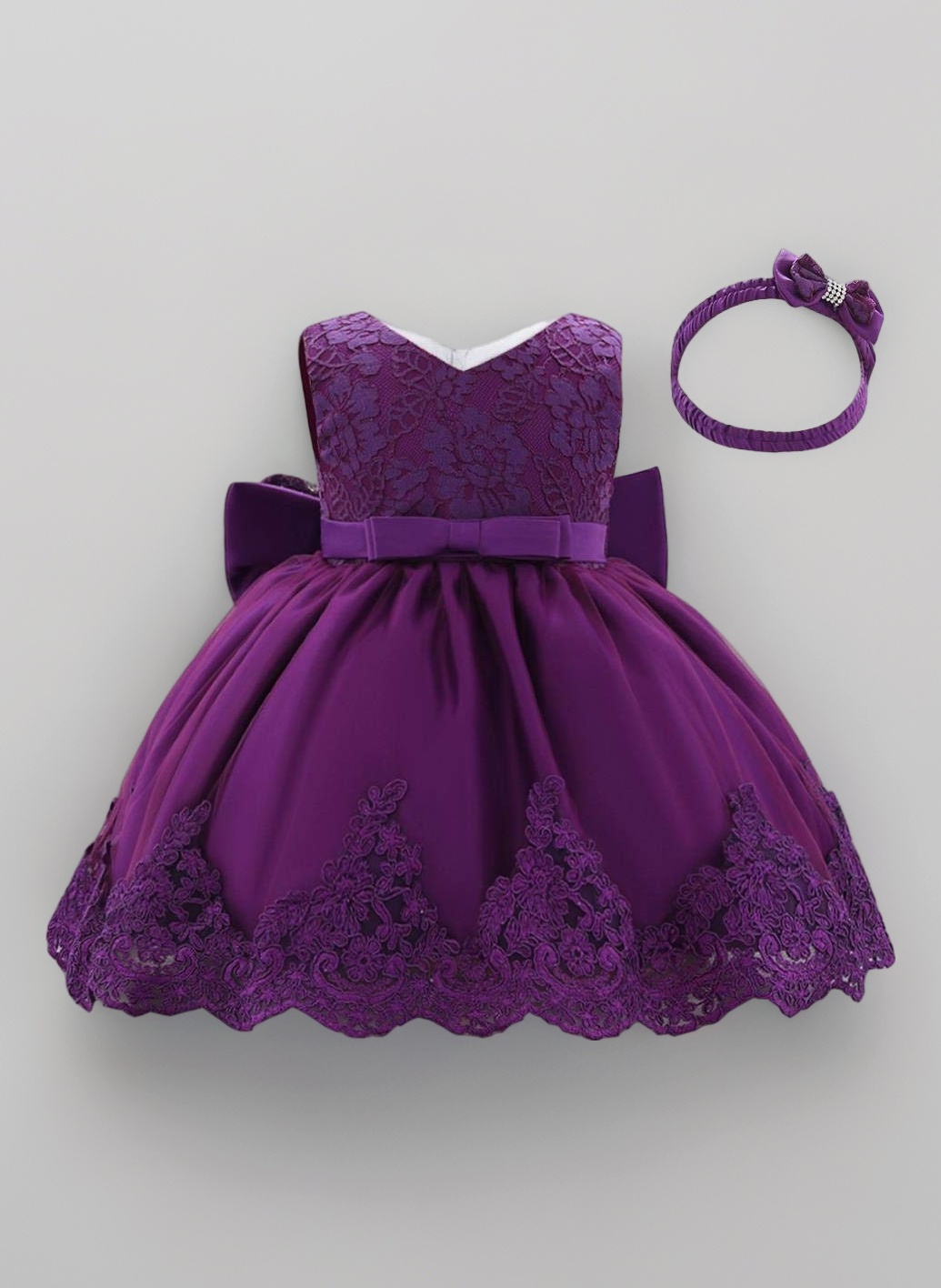 Baby Girls Flower Girl Bridesmaid Lace Dress with Headband Wedding Party Elegant Ball Gown Age 3 Months to 4 Years White 426