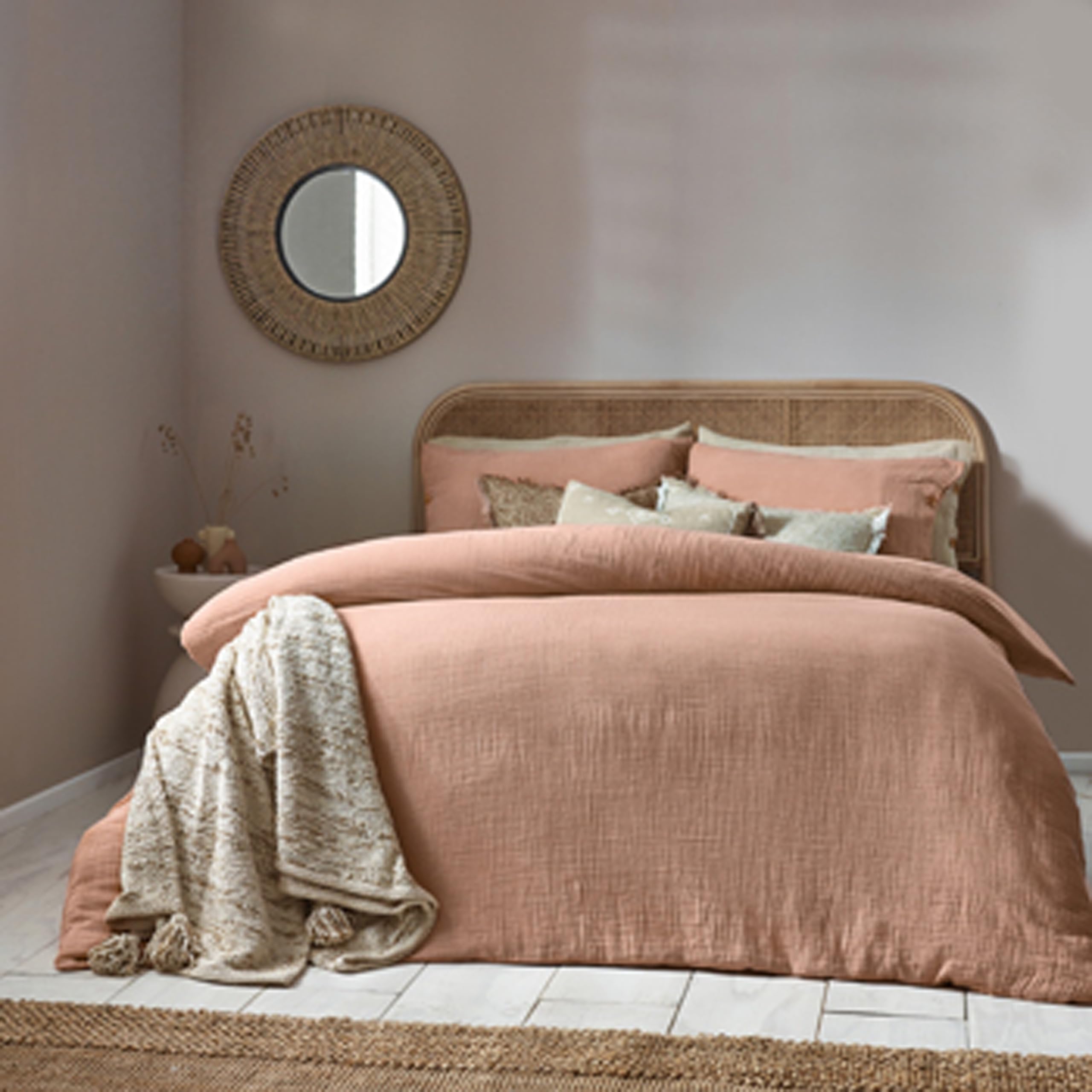 Yard Lark Single Pink Clay Muslin Cotton Duvet Set - Soft Double-Layer Muslin Cotton - Wooden Button Closure - OEKO-TEX Certified