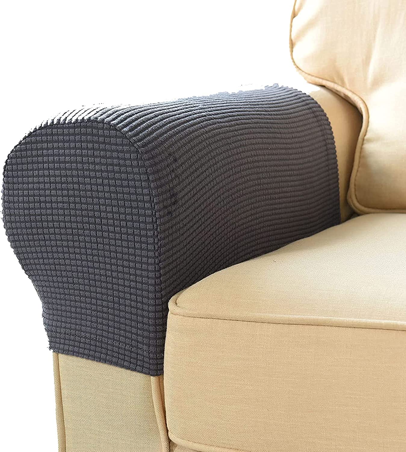 Armlehne Stuhlhussen Armlehnenbezüge Weiches Spandex Polyester Armkappen Rutschfester Möbelschutz Stretch Armlehne Bezug für Stuhl Sofa Couch, 2er Set, Braun (Farbe: Dunkelgrau, Größe: 4 Stück)