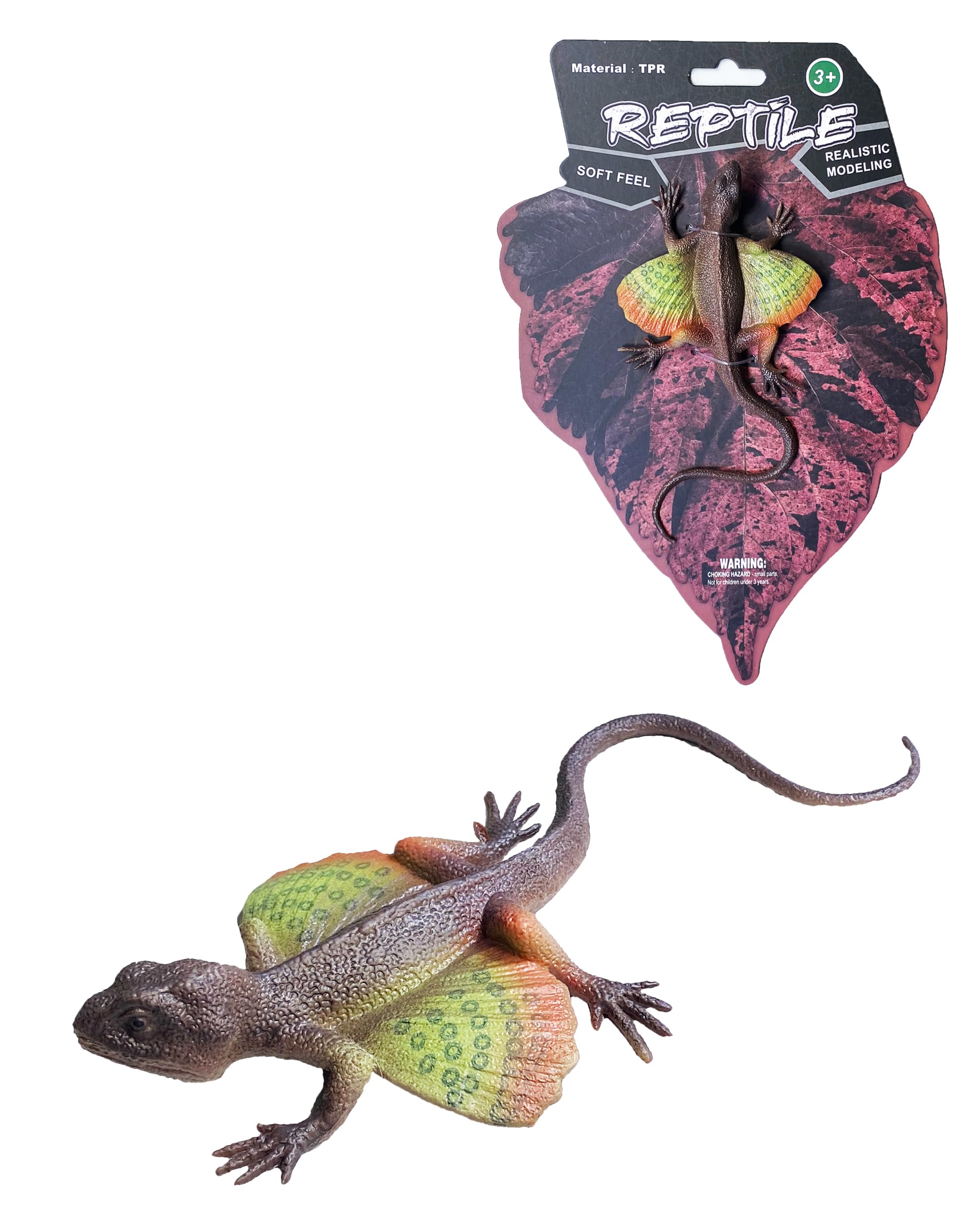 MACMERISE Galaxy Flying Lizard Toy - Realistic Draco Lizard Figurine with Wing-Like Flaps | Gray with Green, Yellow & Red-Orange Pattern | Detailed Reptile Model for Kids