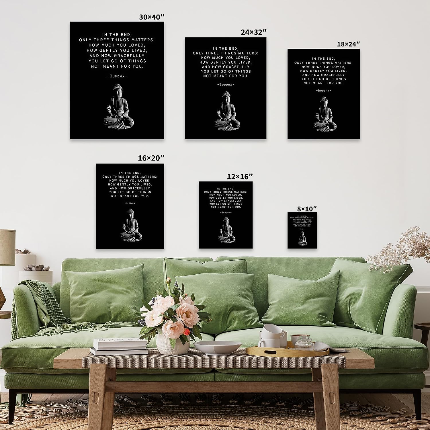Poster Master In The End Only Three Things Matter Canvas - Buddha Print - Love Quotes Art - Gift for Him & Her - Motivational Wall Decor for Living Room or Bedroom - 8x10 STRETCHED Canvas