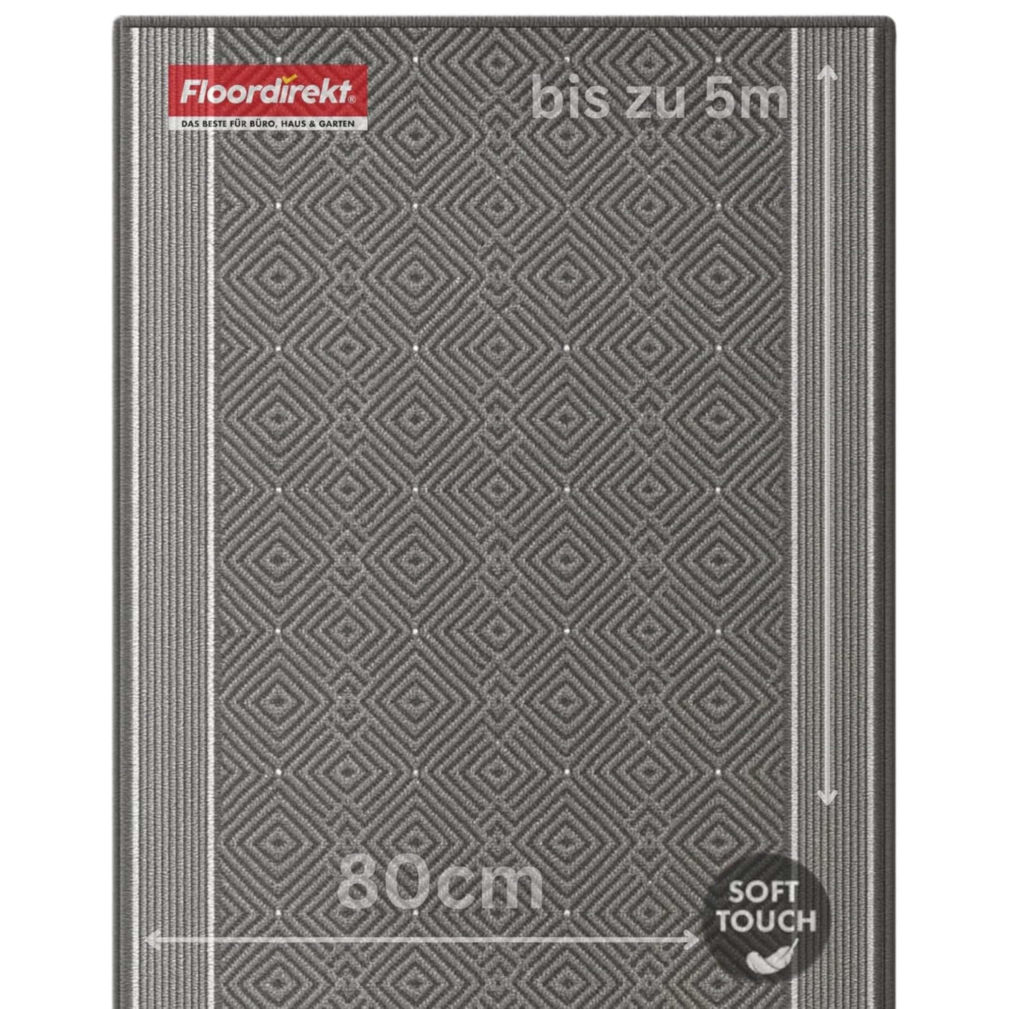KARAT Premium Carpet Runner - Modern Diamond Design - Rug - Runner for Kitchen, Hallway & Living Room - Hallway Runner Kitchen Runner Hallway Rug (Olymp) (Silver, 80 x 500 cm, Rectangular))