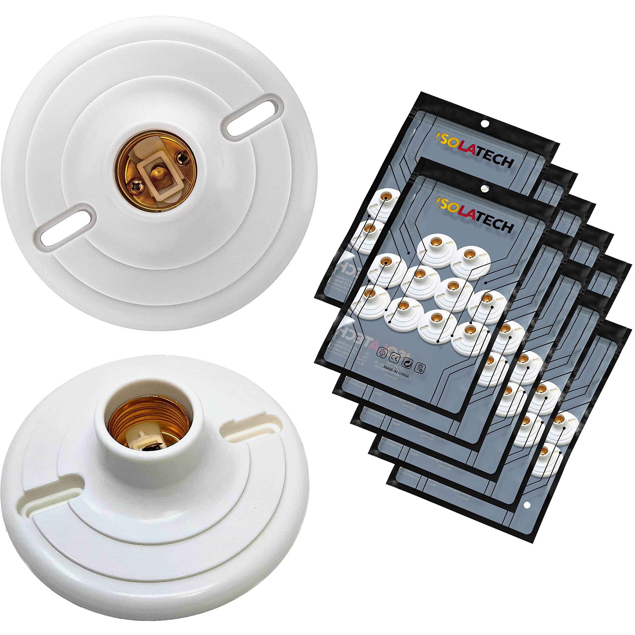 E27 wall mount plastic socket with drill holes for fixing to flat surfaces RoHS up to 250V and 4A from ISOLATECH; (here: 100 pieces)