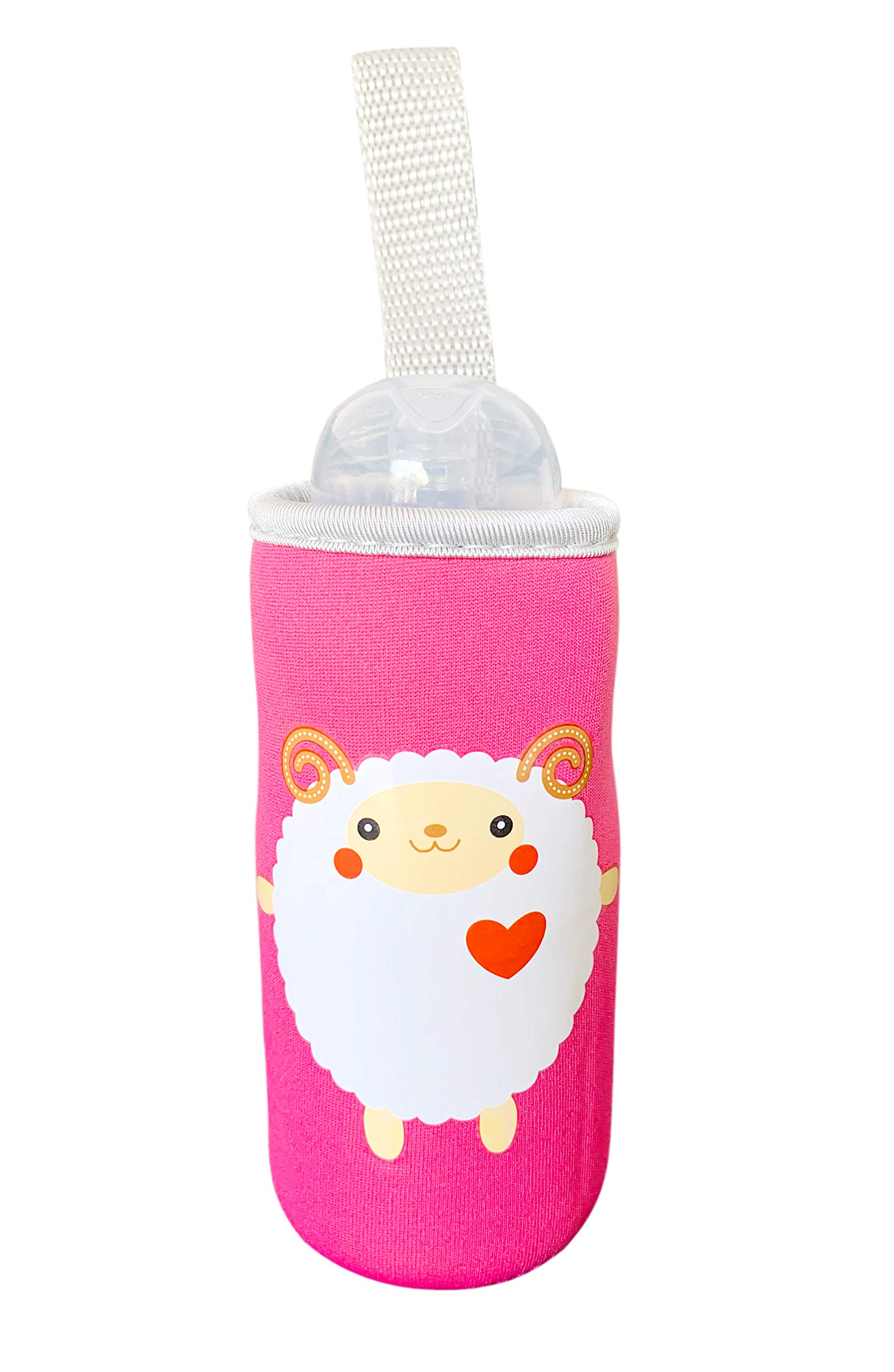 THE LITTLE LOOKERS Cute Animated Patterned Soft Stretchable Baby Feeding Bottle Cover with Easy to Hold Strap for 120ml, 150ml, 240ml (Lion & Sheep, Pack of 2) 3