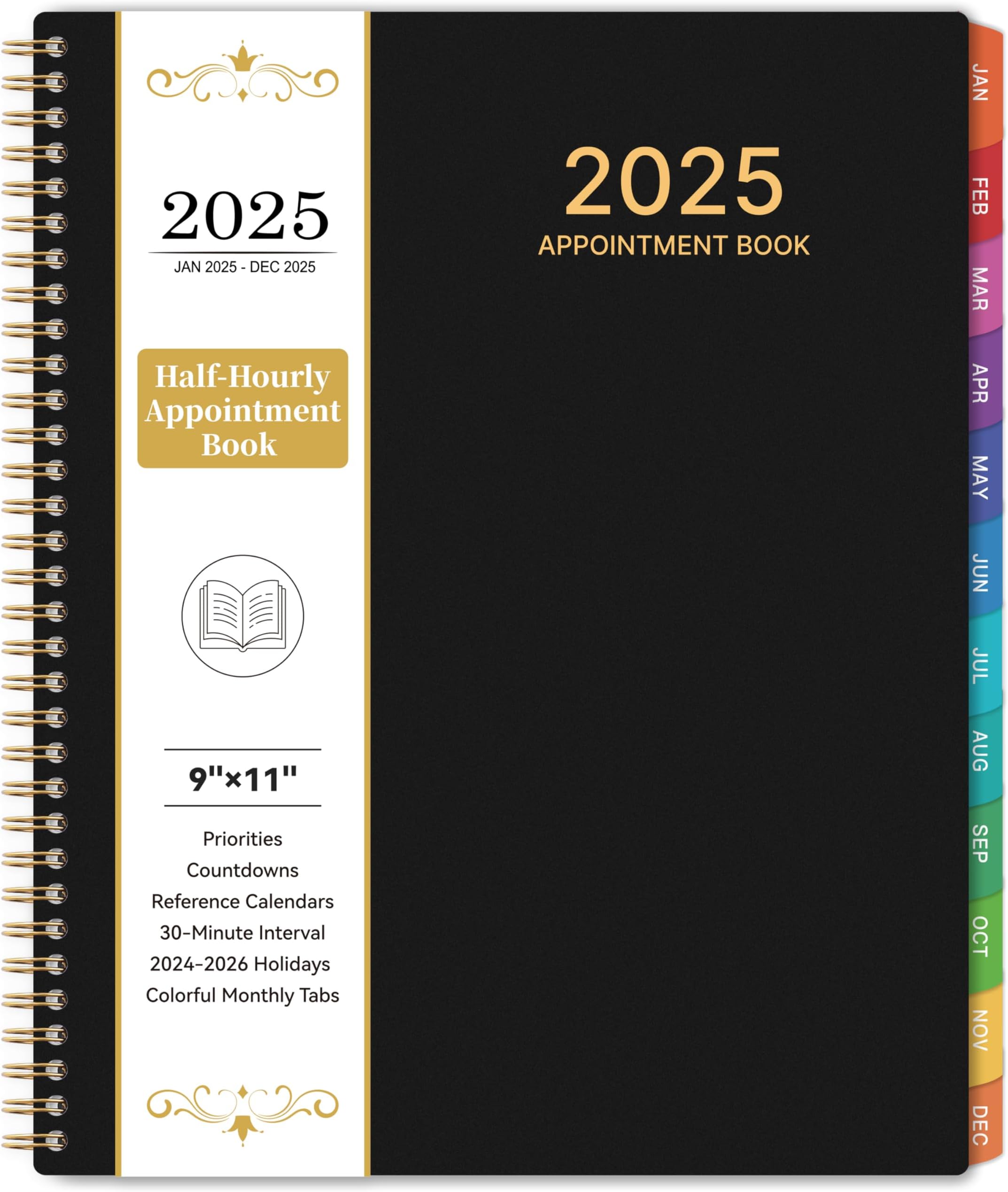 2026 Appointment Book/Planner - 2026 Planner Large 9" x 11", Jan 2026 - Dec 2026, Daily Hourly Planner with 30-Minute Interval, Weekly & Monthly, Colorful Monthly Tabs, Inner Pocket - Black