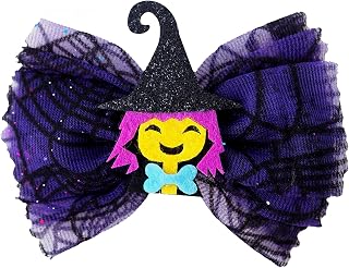 MeiMei - Handmade Hair Bows, Halloween Festival Cat Ghost Pumpkin Clip Bobble,matching Halloween Costume Dress,Girl Hair Accessories (Witch Girl, 1pc 4.5" TUTU Bow, bobble)