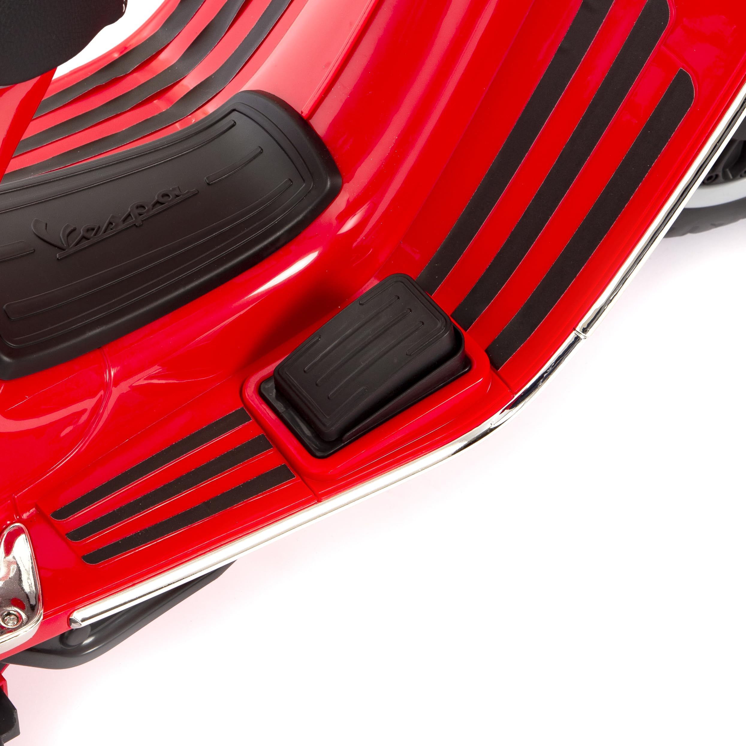 BabyCar Vespa Electrique Enfants | Moto Electrique Enfants 12V Style Vespa 946 avec Lumières, Sons Intégrés, MP3/USB et Roues Stabilisateur | 2 Moteurs de 25W avec Accélérateur à Pédale | Rouge