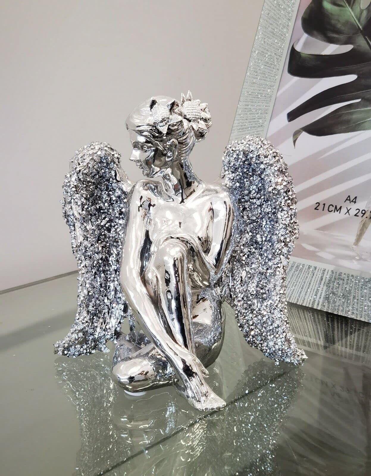 Biznest Butterfly Praying Sitting Angel Silver Sparkle Bling Ornament Crushed Diamond Gift