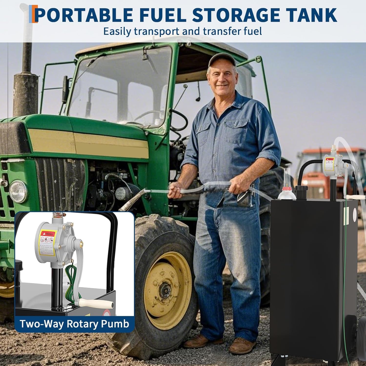 30Gal Diesel Fuel Gas Caddy Tank Wheels & Manual Transfer Pump Transfer Storage - Picture 5 of 13
