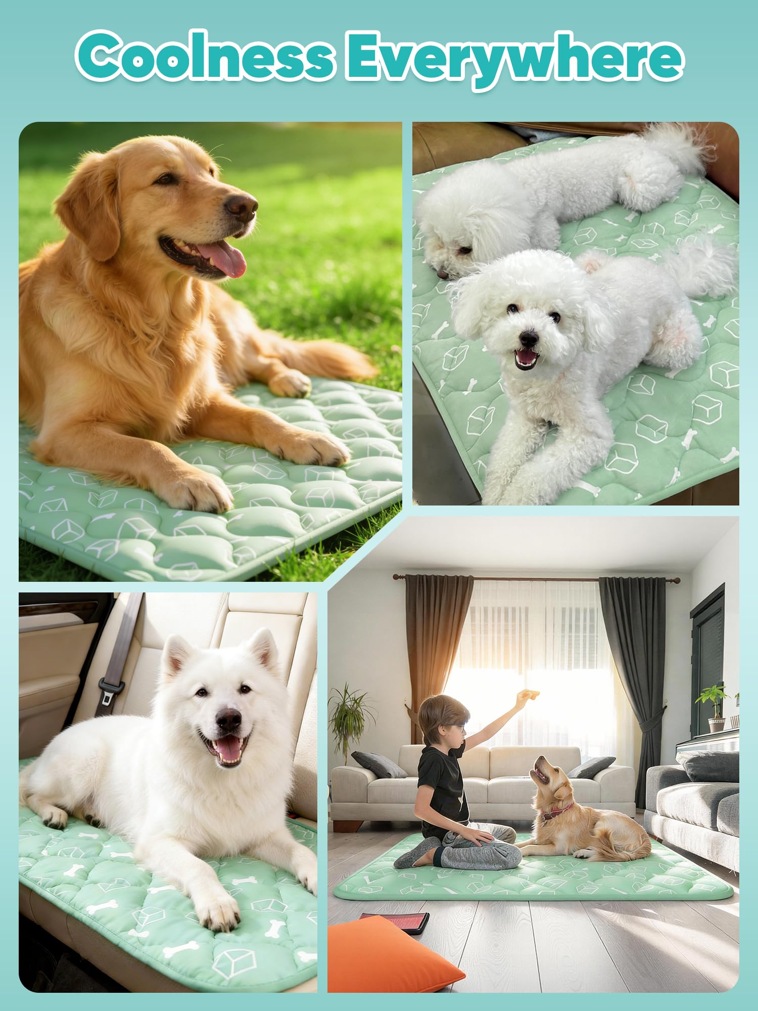 Rywell Upgarde, tappetino rinfrescante per cani, decolorazione, addensante, lavabile, autraffreddante, freddo, 70 x 90 cm, antiscivolo, morbido, assorbe l'acqua, inodore, coperta estiva per cani e