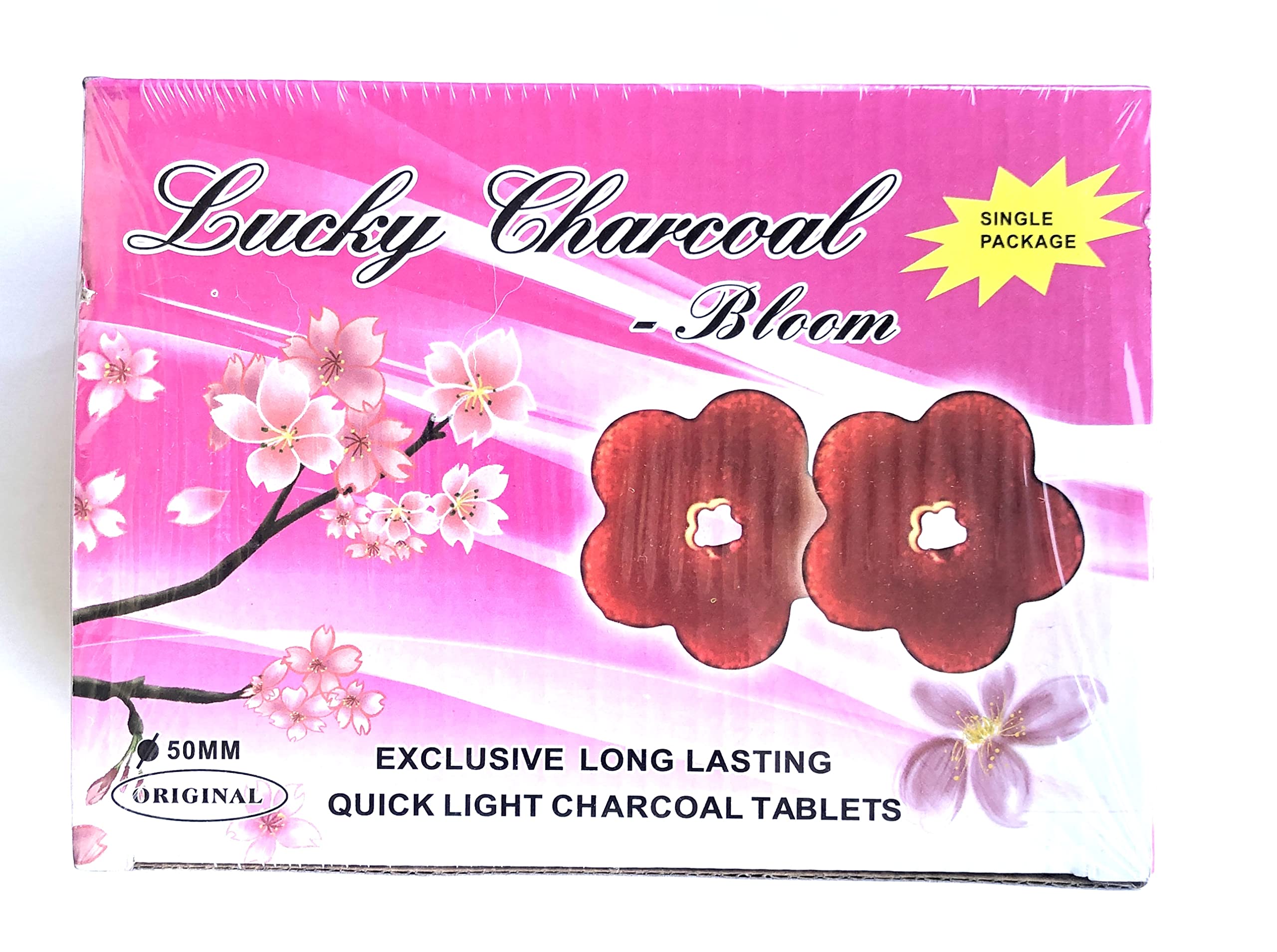 Premium Charcoal Pink Box Flower Bloom Shaped Big Size Long Lasting Quick Light Tablets Size: 50MM