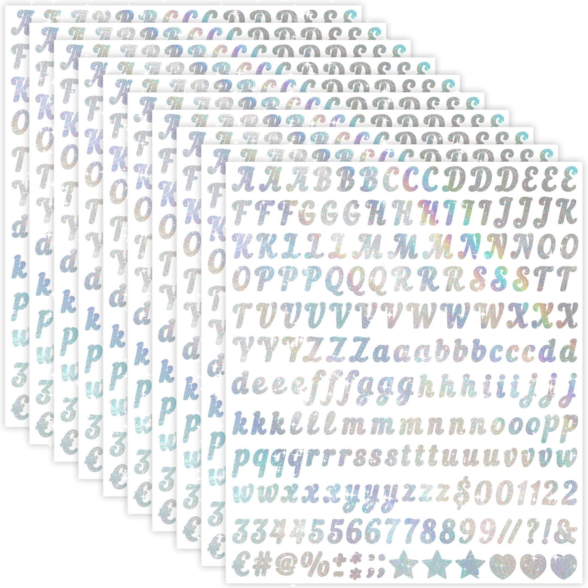 2000Pcs Letter Stickers Glitter Alphabet Stickers 0.5 Inch Self Adhesive Waterproof Vinyl Small Letters for Graduation Cap Water Bottles Mailbox Number Scrapbooking Journal Home Decor(Silver,0.5 Inch)