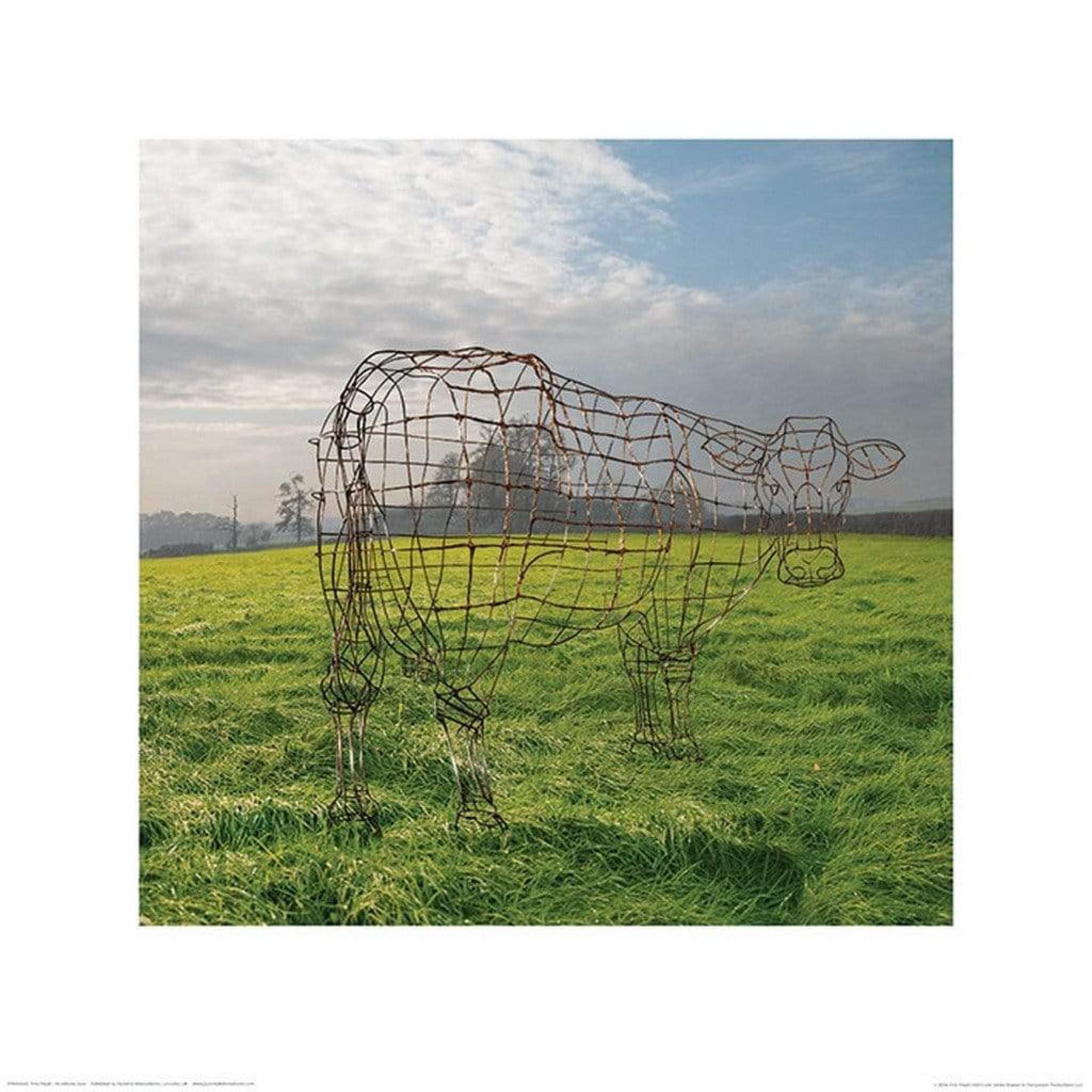 Pyramid International "Pink Floyd Wireframe Cow Paper Art Print, Multi-Colour, 40 x 40 x 1.3 cm