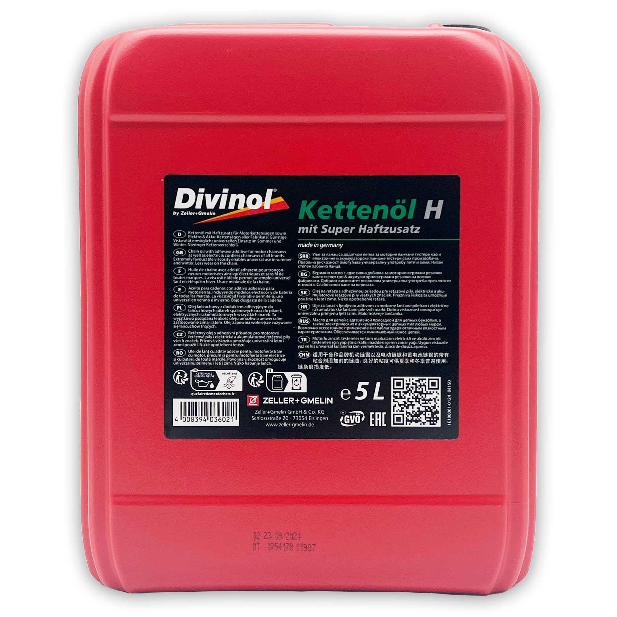 Divinol Kettenöl H | 10 L | Sägekettenöl | VG 100 | Haftöl für Motorsäge | (84150) | Kettenöl mit Haftzusatz – Verschleißschutz für Kette & Schwert – mineralisch | mit Trichter