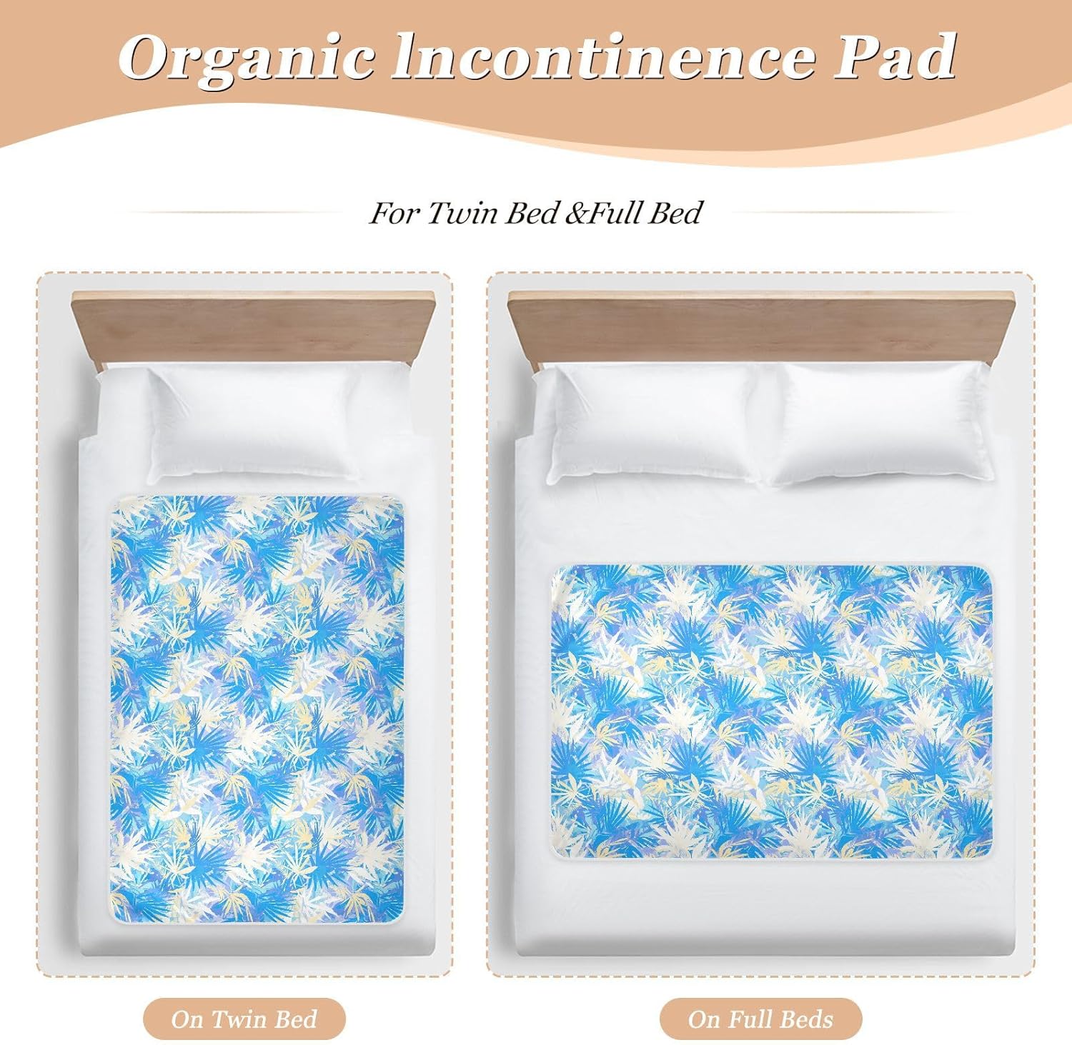 Tropical Style Blue White Leaves Extra Large Resuable Potty Training Pad Highly Absorbent Mattress Pad Anti-Lip Incontinence Pads for Baby Toddler Children , 52" L x 34" W