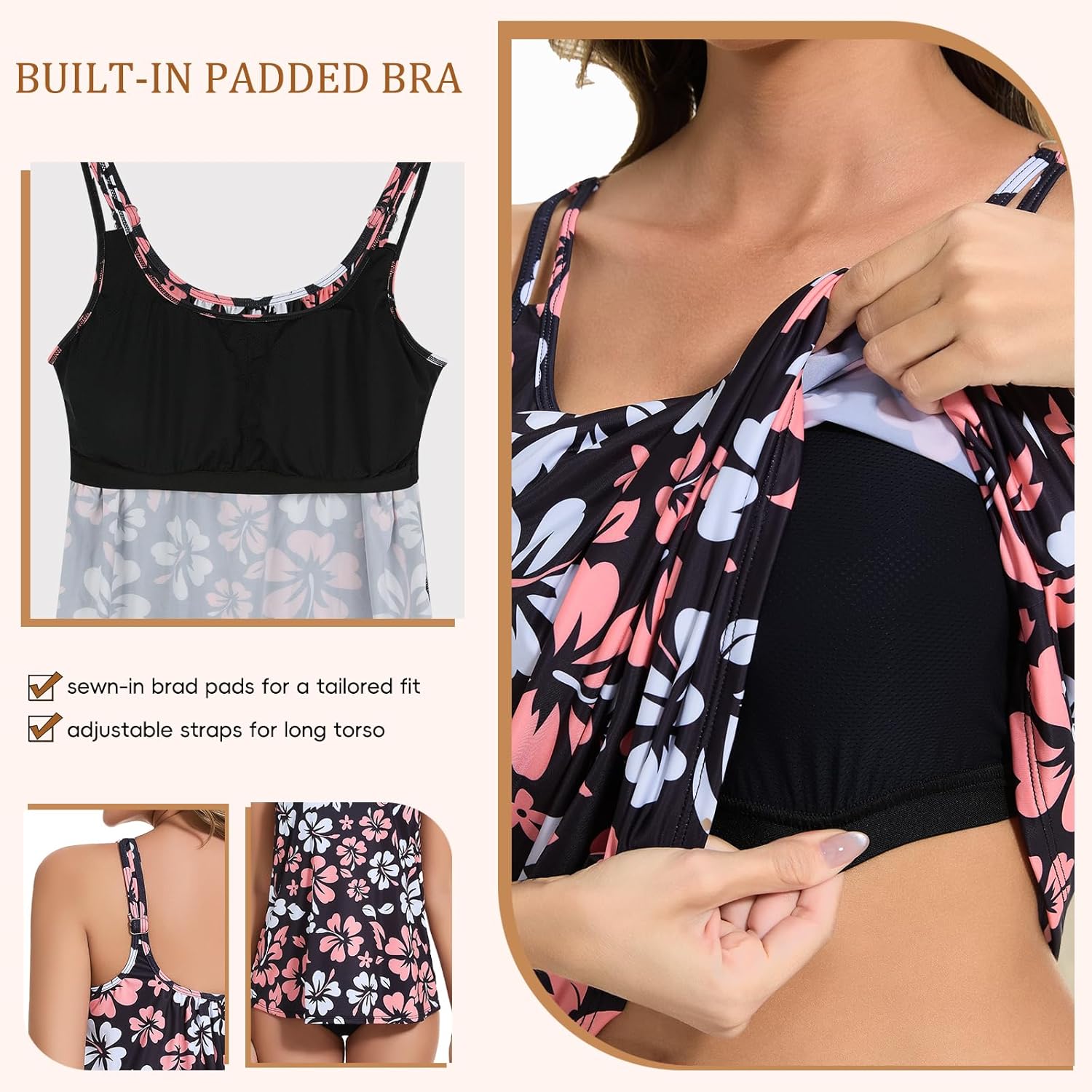 JOYSHAPER Women's Built in Bra Flowy Loose Fit Casual Halter Cami Tank Top