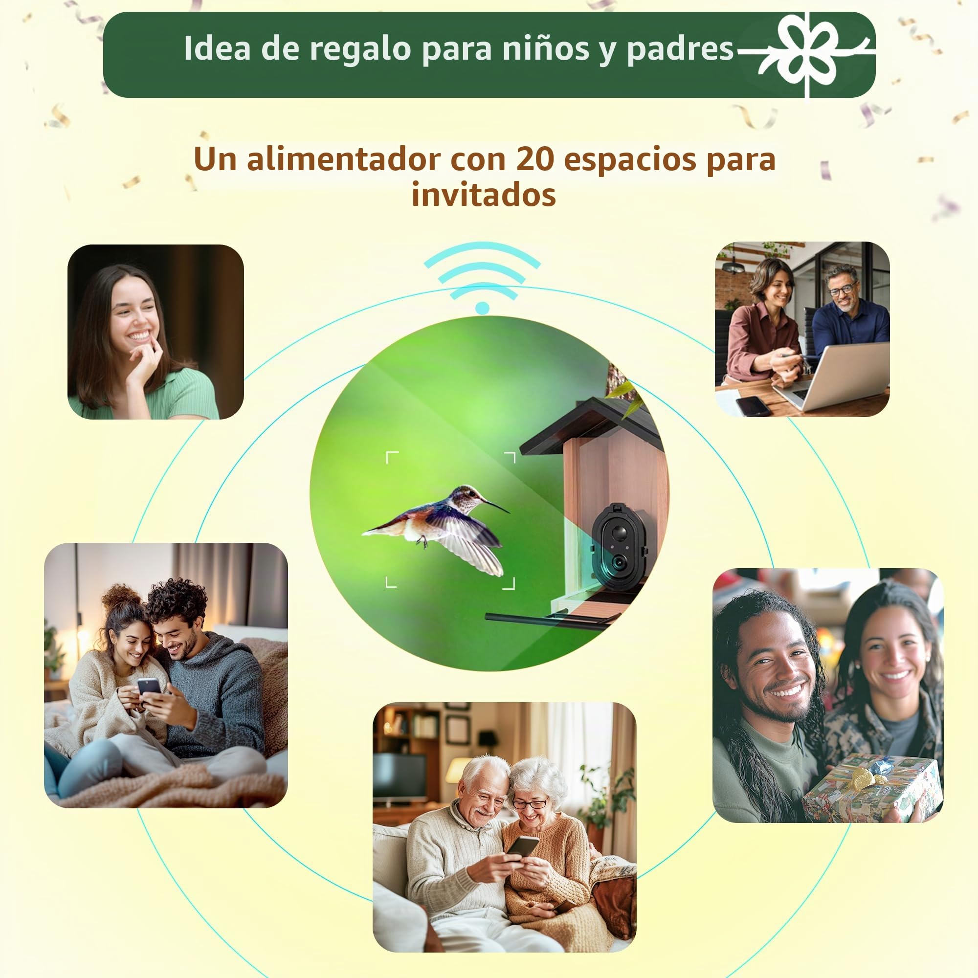 Origem Comedero para Pájaros Smart 3L con Cámara y Detección de Pájaros AI GratuitaAlimentador para Pájaros con Visión Nocturna, 30 Días de Retención de Mensajes de Vídeo