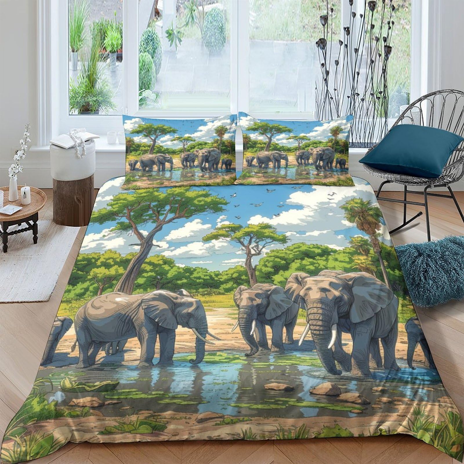 NRAOPEVVD Elephant Duvet Cover Set 3 PCS Hotel Quality Quilt Cover Bedding Sets Bed Covers with Pillowcases with Zipper Closure Ultra Soft Hypoallergenic Microfiber King（220x240cm）