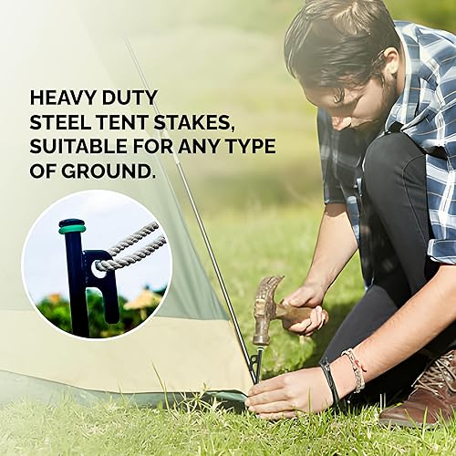 Miniatura 6 de OJAFA Estacas de metal resistente para tiendas de campaña de 12 pulgadas, estacas irrompibles para tienda de campaña con anillo brillante para mayor