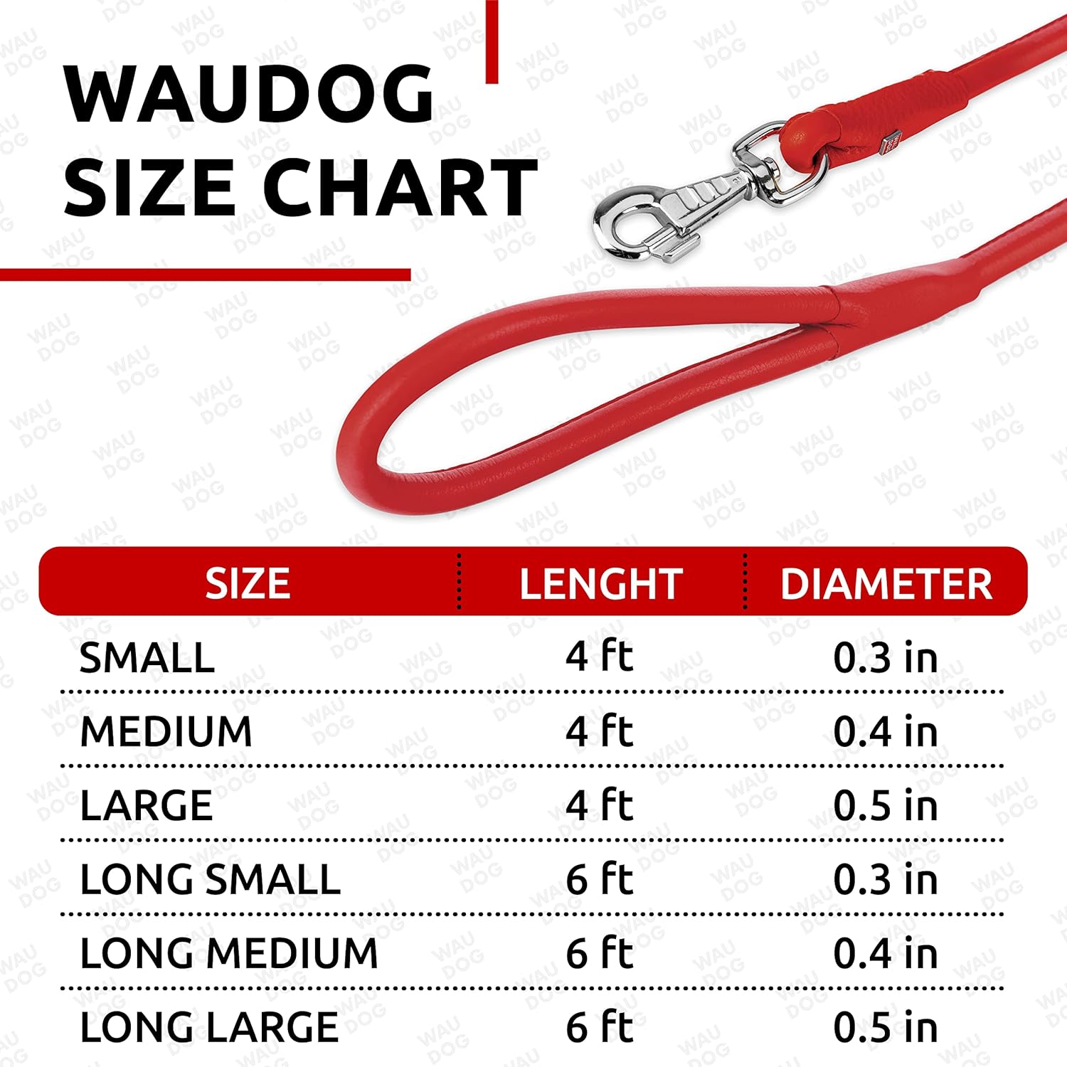 WAUDOG Rolled Leather Dog Leash 4Ft * 0.4 in for Small Medium and Large Dogs - Heavy Duty Leather Puppy Leash for Outdoor Walking Running Training - Strong Dog Leashes for Large Breed Dogs (Red)