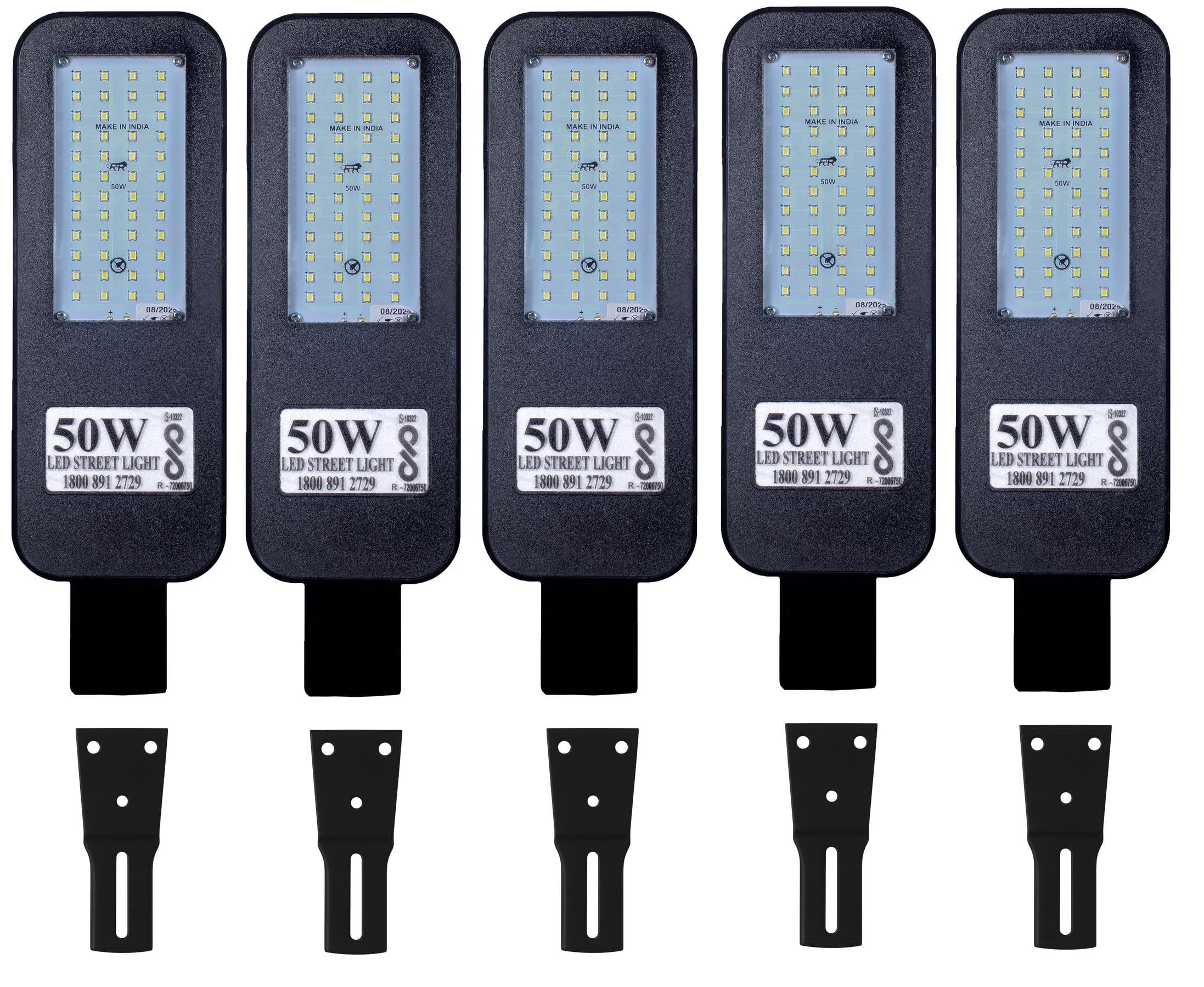 pe plastic 50 watts led street light waterproof ip65 full poly carbonate body, 140 watt lumens with 5 wall clamps 2 years warranty (pack of 5)