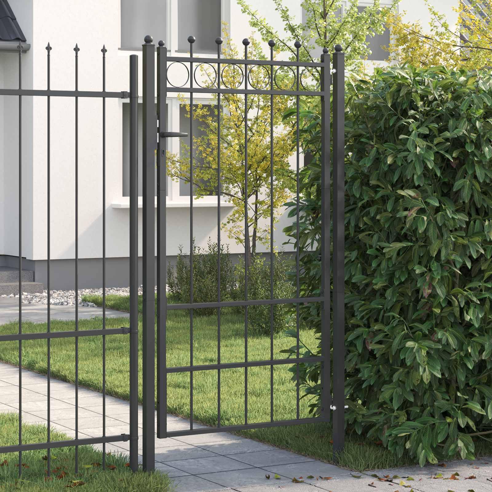 Cancello per recinzione in metallo, nero, con serratura, 100 x 175 cm | Superficie verniciata a polvere, design antiscivolo, sistema di chiusura stabile, per giardino e vialetto