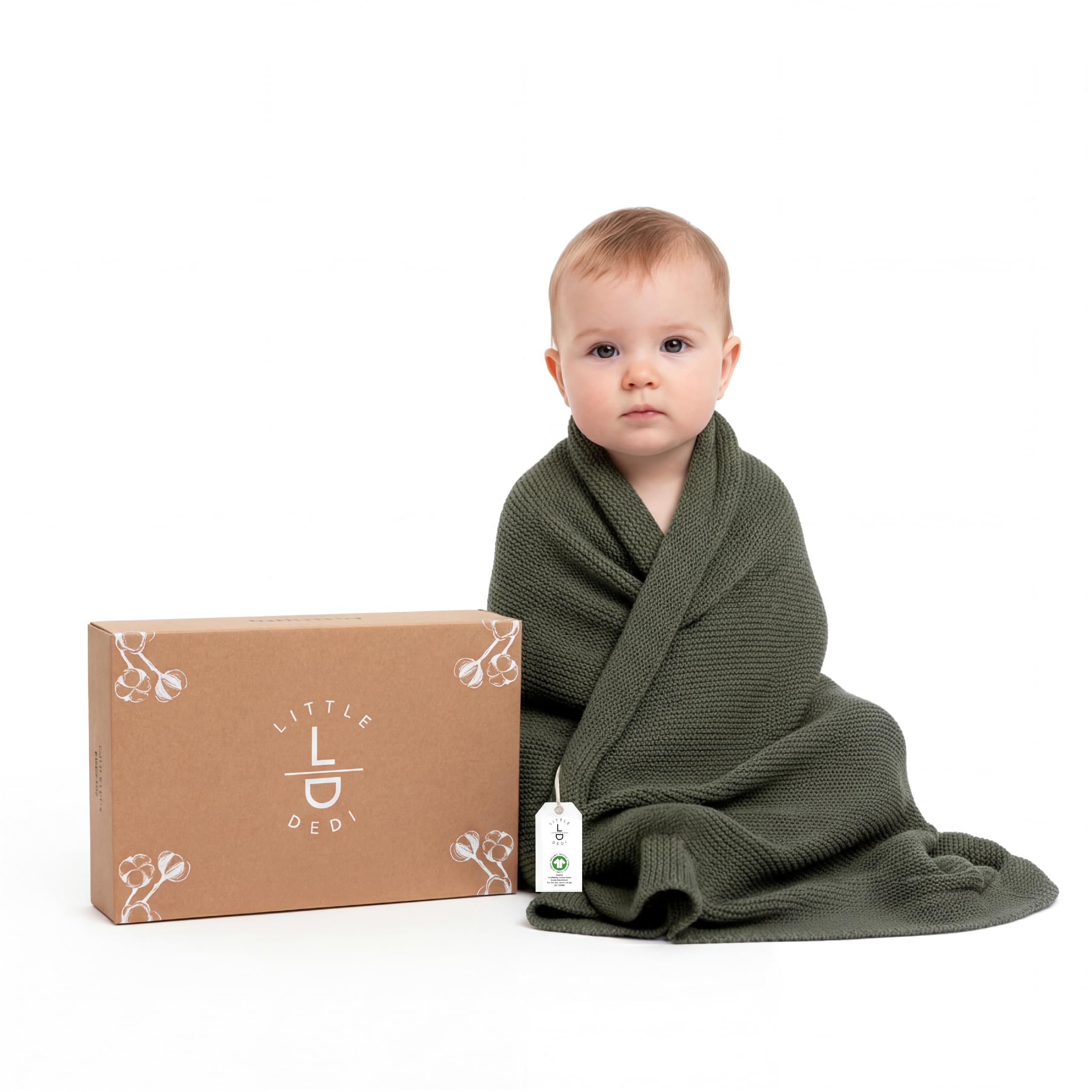 Coperta lavorata a maglia in 100% cotone biologico, con confezione regalo, morbida coperta per culla, passeggino, coperta neutra per neonati, 76,2 x 101,6 cm, verde pepe