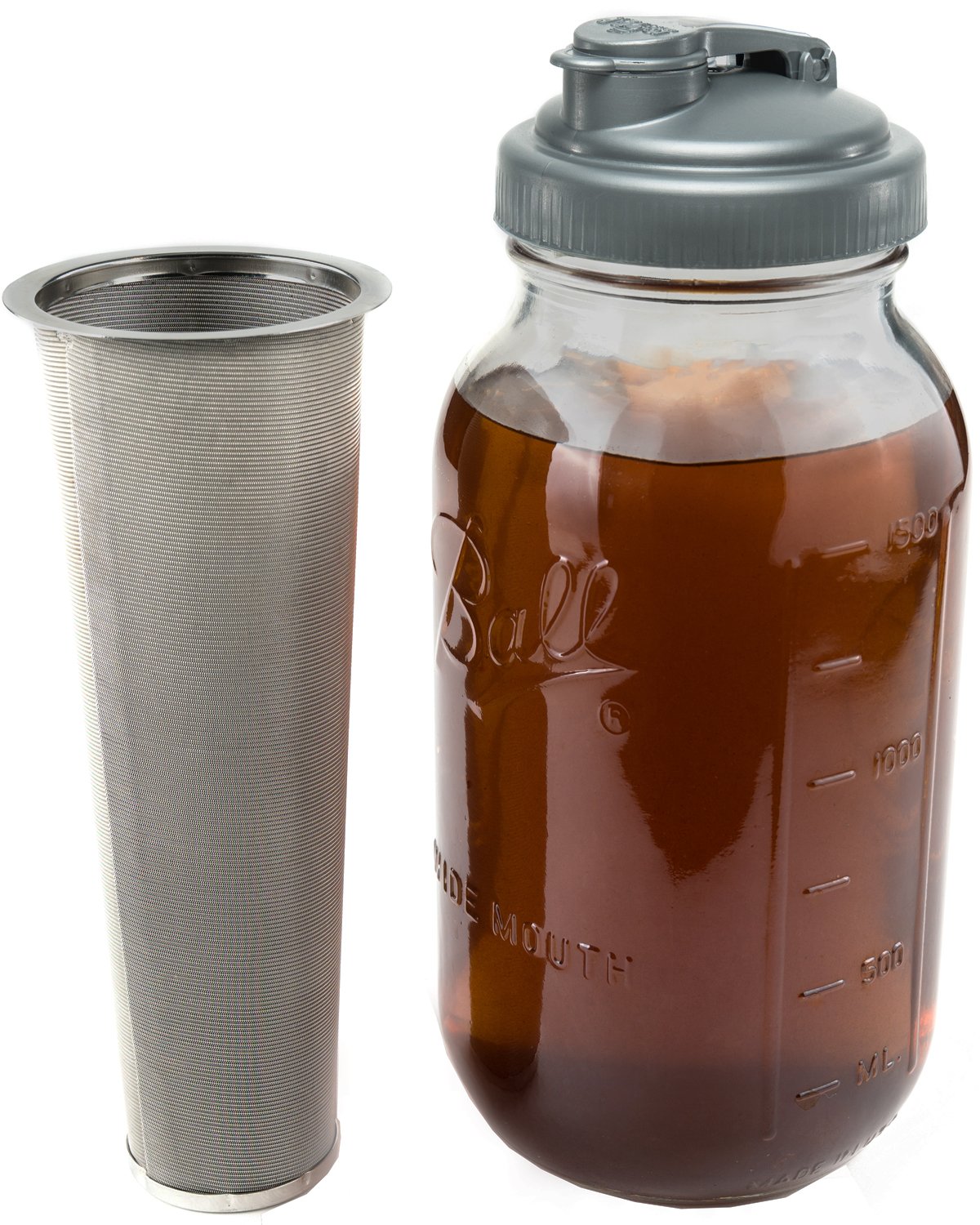 Crave Cold Brew Coffee Maker with American made Flip Cap Lid and 2 Quart Glass Mason Jar, Pour Spout, and Stainless Steel Filter. Perfect for Coffee, Tea, and Water Infusions