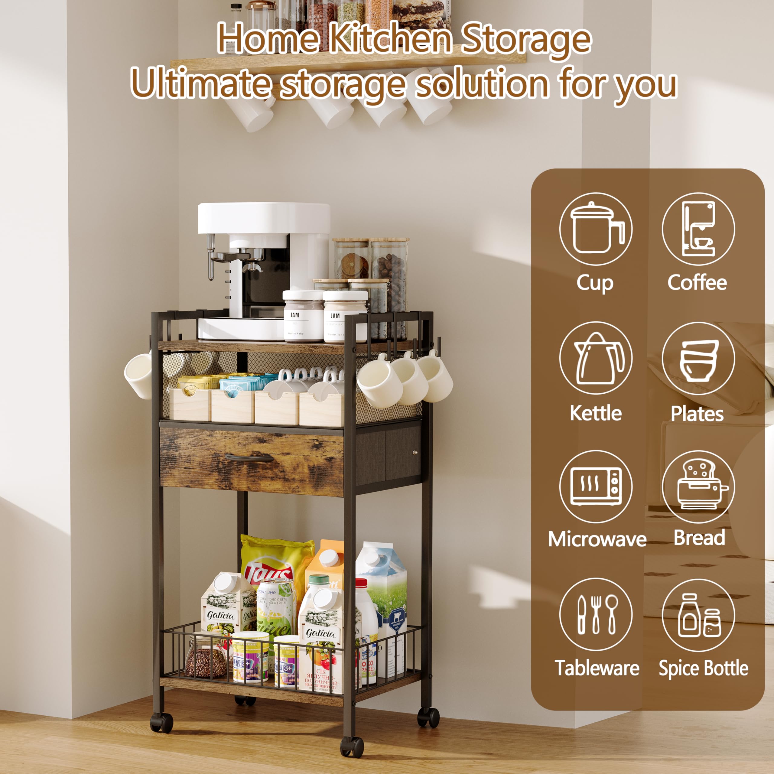 X-cosrack 3-Tier Farmhouse Coffee Bar Station With Storage Cabinet & Magnetic Door - View #4