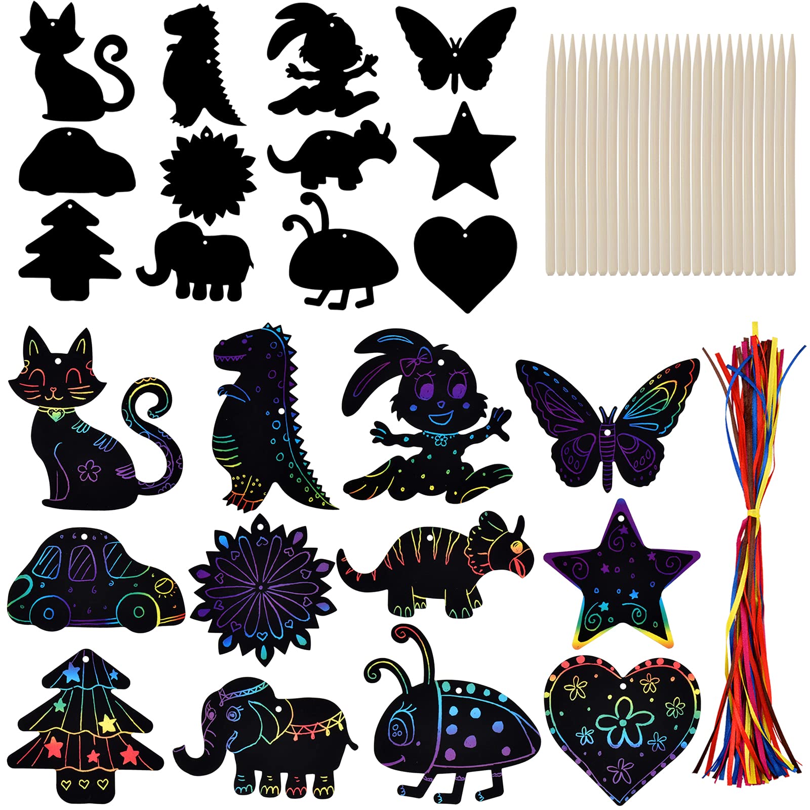 48 szt. obrazków do zdrapywania, zestaw dla dzieci, magiczny tęczowy papier do zdrapywania, pisak do zdrapywania, do rysowania na oknie, do majsterkowania, na imprezę, jako prezent na urodziny, imprezę, "zrób to sam"