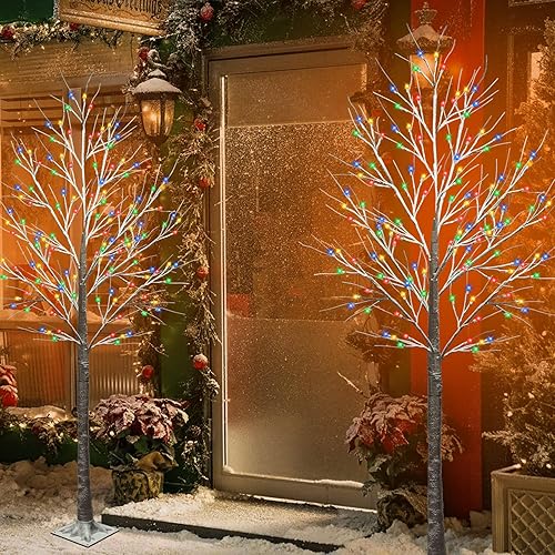 Miniatura 8 de Árbol de abedul de 6 pies con 128 luces LED multicolor, árbol de Navidad marrón iluminado con 8 modos de flash de control remoto, árbol de Navidad