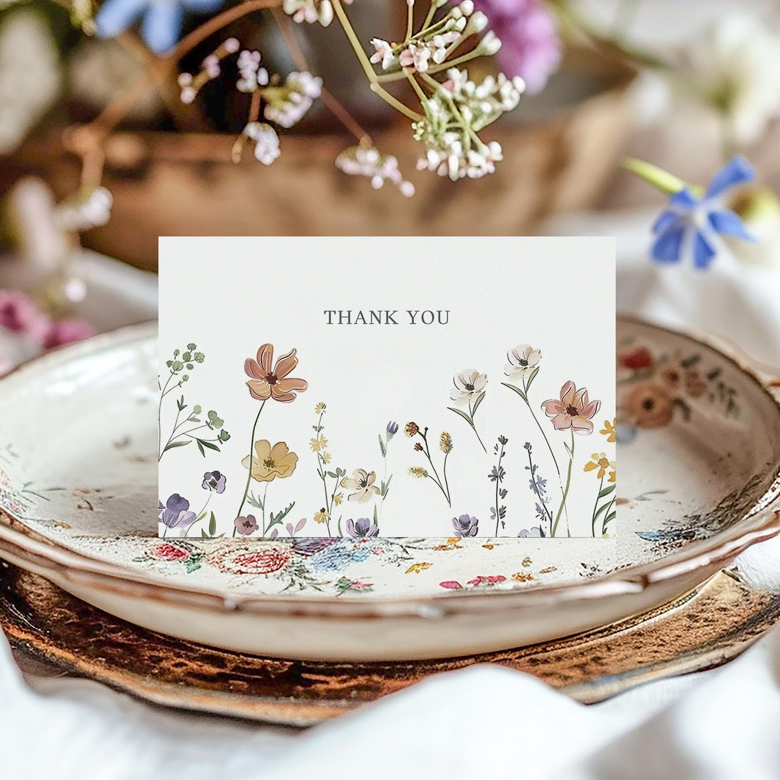 XXINMOH Paquete de 102 tarjetas de agradecimiento florales con sobres (4 x 6 pulgadas), tarjetas en blanco de flores silvestres con sobres adhesivos y calcomanías a juego para bodas, despedidas de