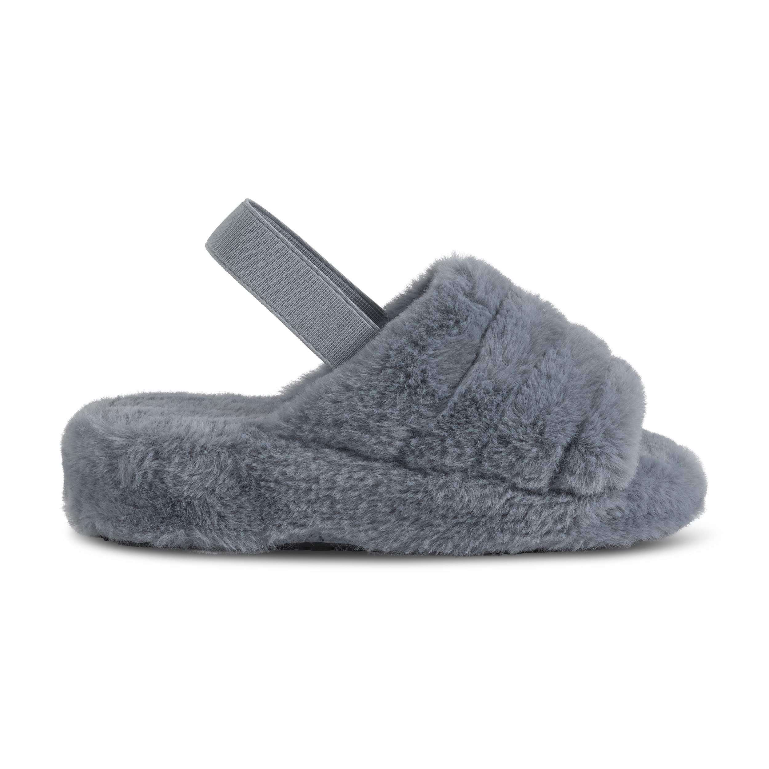 Polar Womens Slippers - Open Toe Slip On Slippers Women with Elastic Strap - Anti-Skid Fluffy Slippers for Indoor - Warm House Slipper Sandals - Memory Foam Fluffy Slider Grey AEA0700/UK8