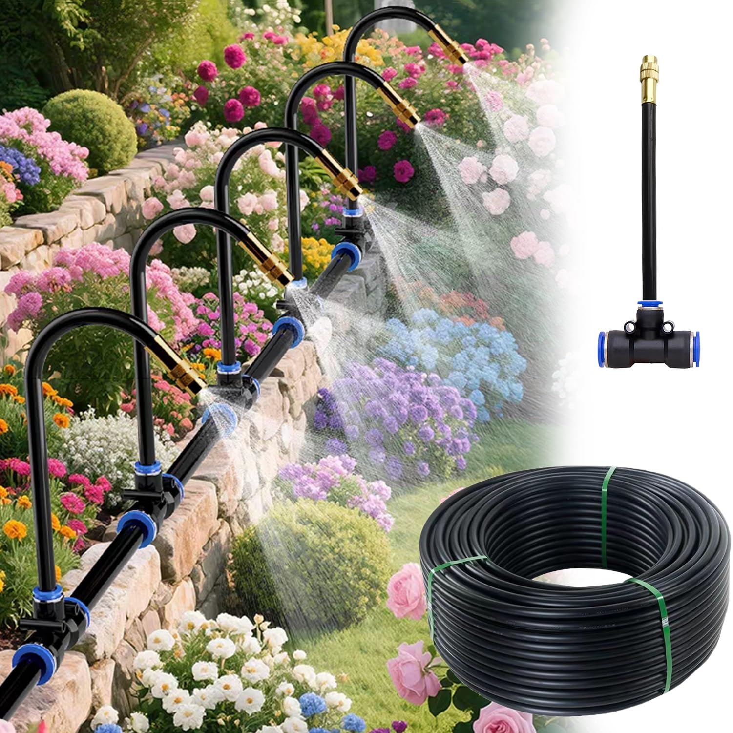 Sistema di irrigazione a goccia in PE | Sistema di irrigazione a goccia nero da 5-50 m(10m/32.8ft)