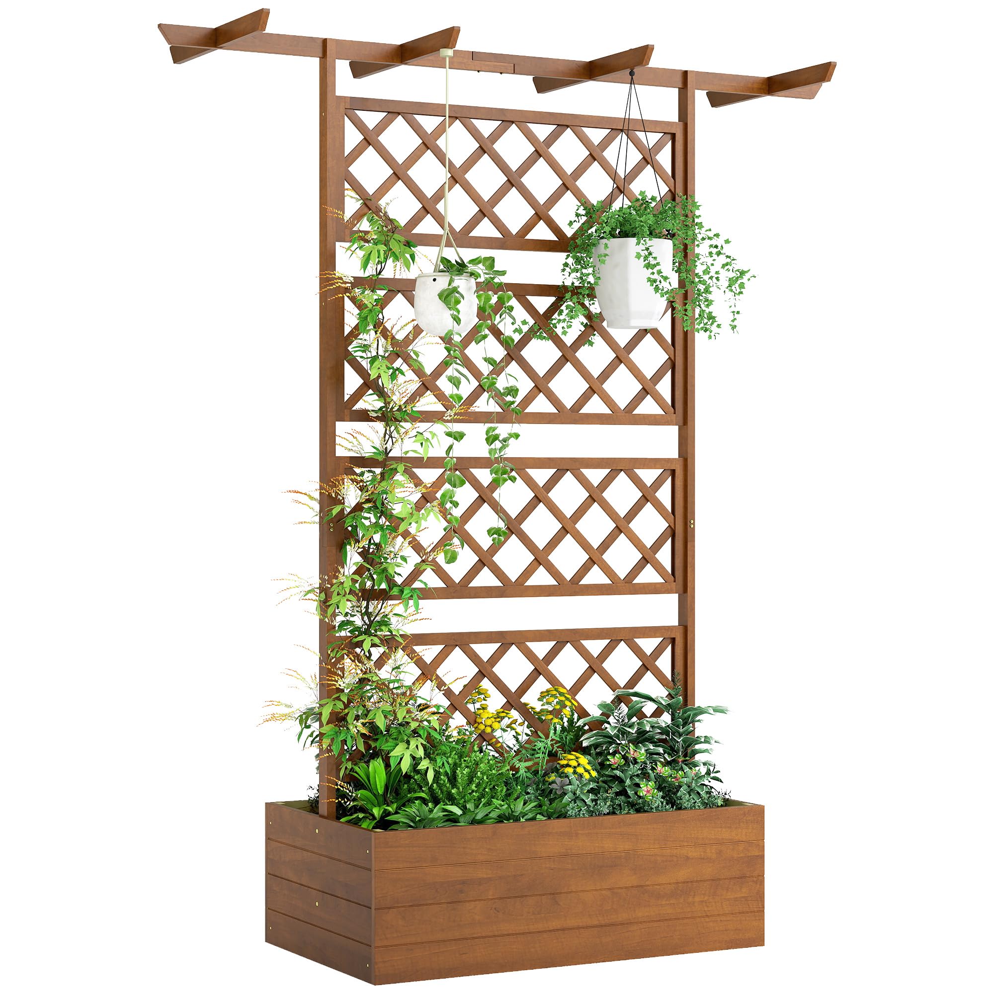OUTSUNNY Wooden Trellis Planter - Climbing Plants - Orange - Small