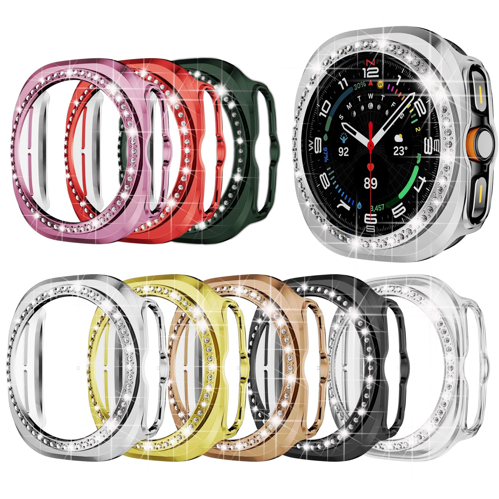 Wugongyan Bling Case for Samsung Galaxy Watch Ultra 47mm 2025 2024 Glitter Diamond Protective Cover PC Plated Bumper