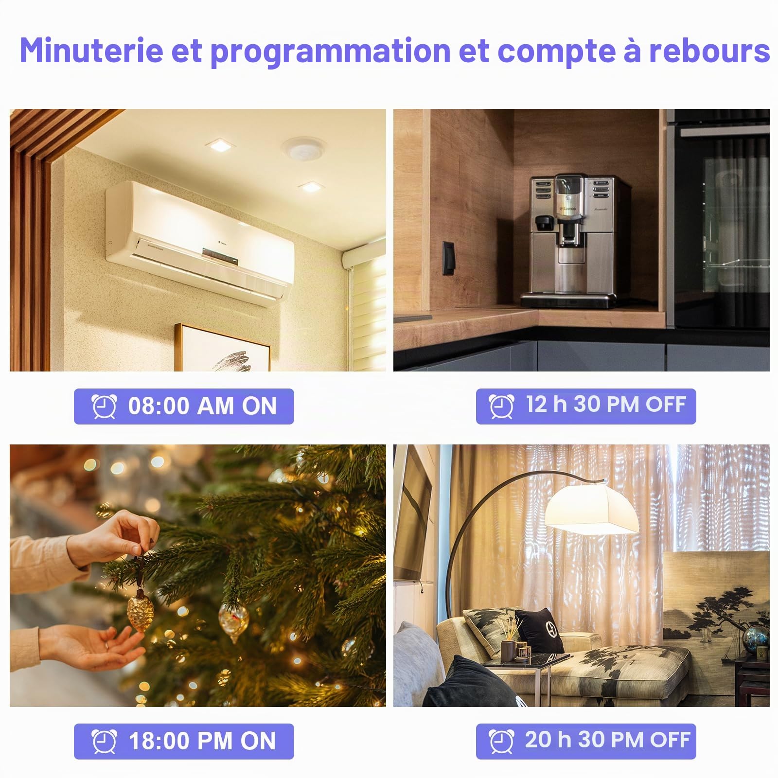 Prise Connectée WiFi 16A Suivi de Consommation ANTELA | Prise Intelligente compatible avec Alexa/Google Home, APP Contrôle, Horaires & Minuterie，4PCs
