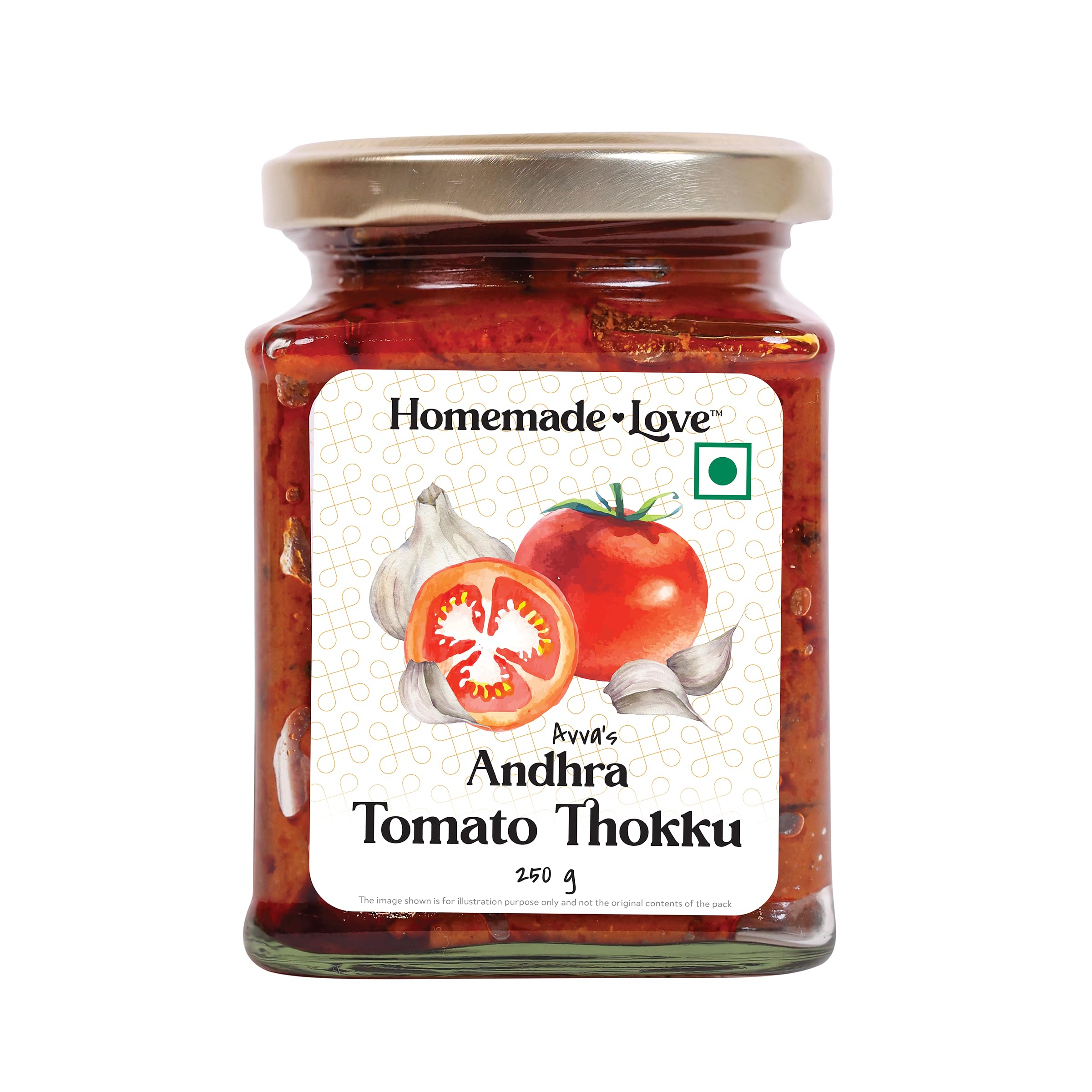 Homemade Love Andhra Tomato Thokku (250 Gm) | Tomato Pickle with Garlic Pure Natural Home Made Taste | Authentic Andhra Style Achar Perfect for Rice, Dosa, Idli, Upma & Roti | No Artificial Colors