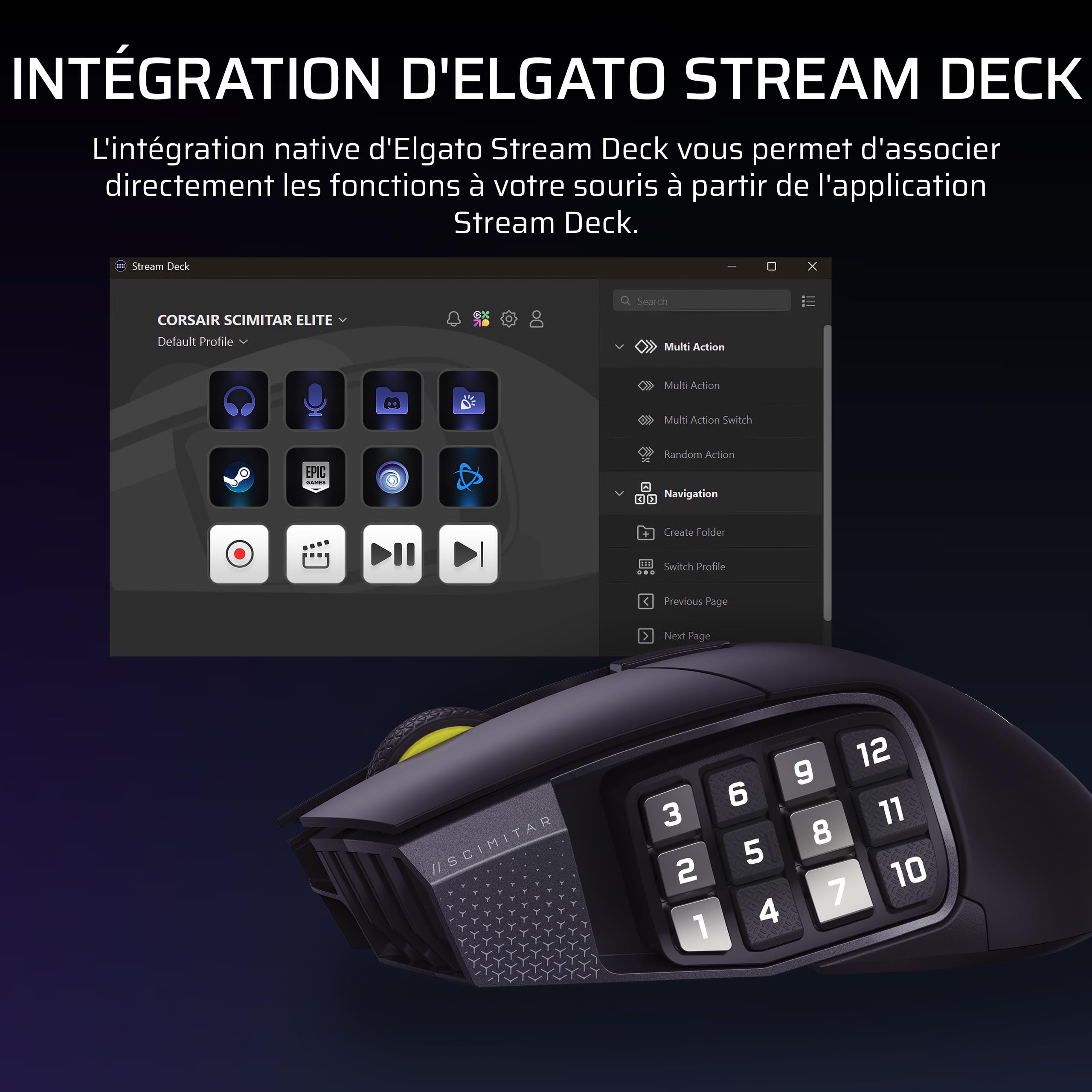 Corsair Scimitar Elite Wireless SE MMO Souris de Jeu, 33 000 DPI – Gunmetal | 16 Boutons Programmables, Adjustable Key Slider, Elgato Virtual Stream Deck, 1K Hyper-Polling, Jusqu'à 150h de Batterie