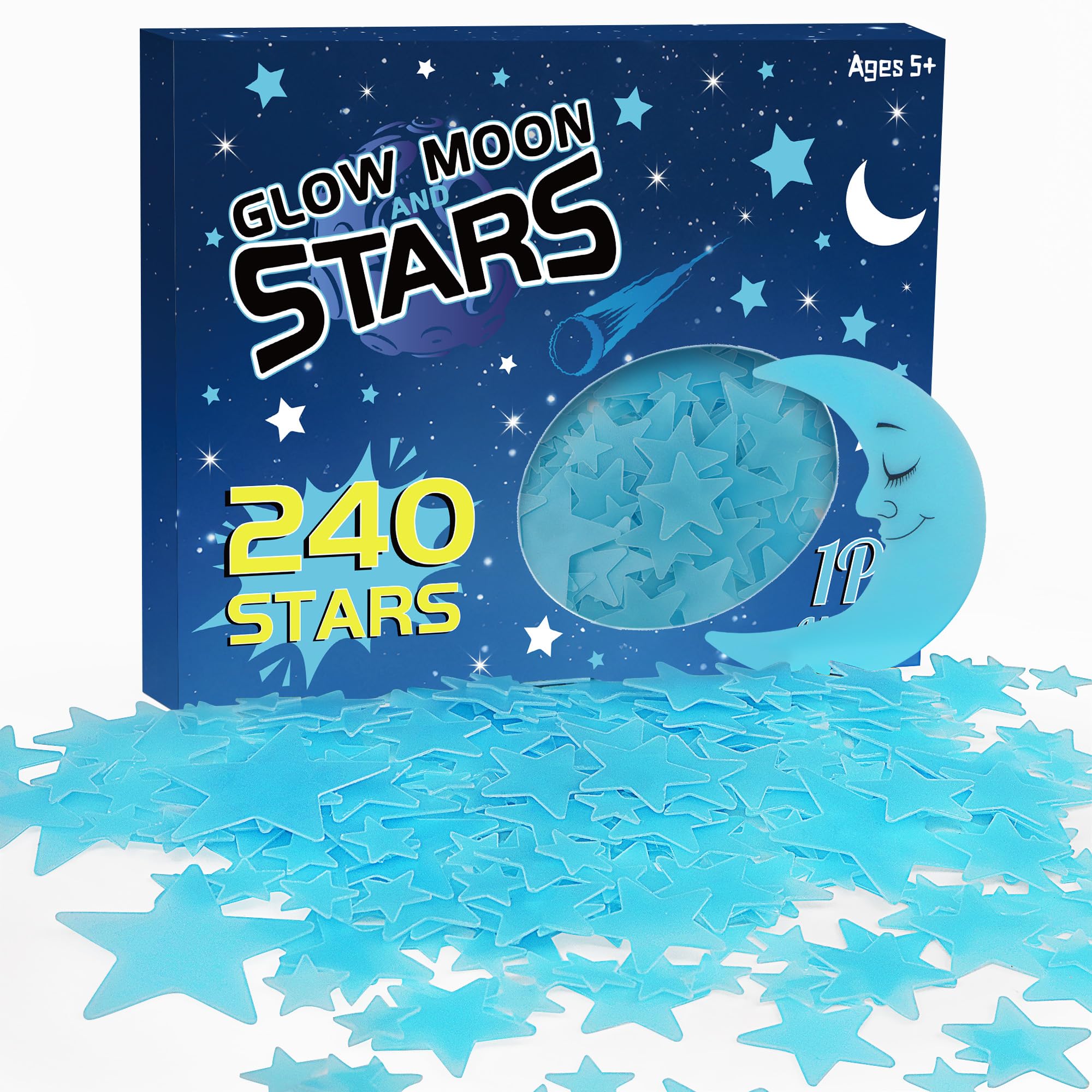241PCS Glow in The Dark Stars Stickers, 3D Glow in The Dark Stars for Ceiling Wall Room Decor for Teen Girls Boys Kids Luminous Wall Stickers for Bedroom Party Night Holiday Birthday Gift (Blue)