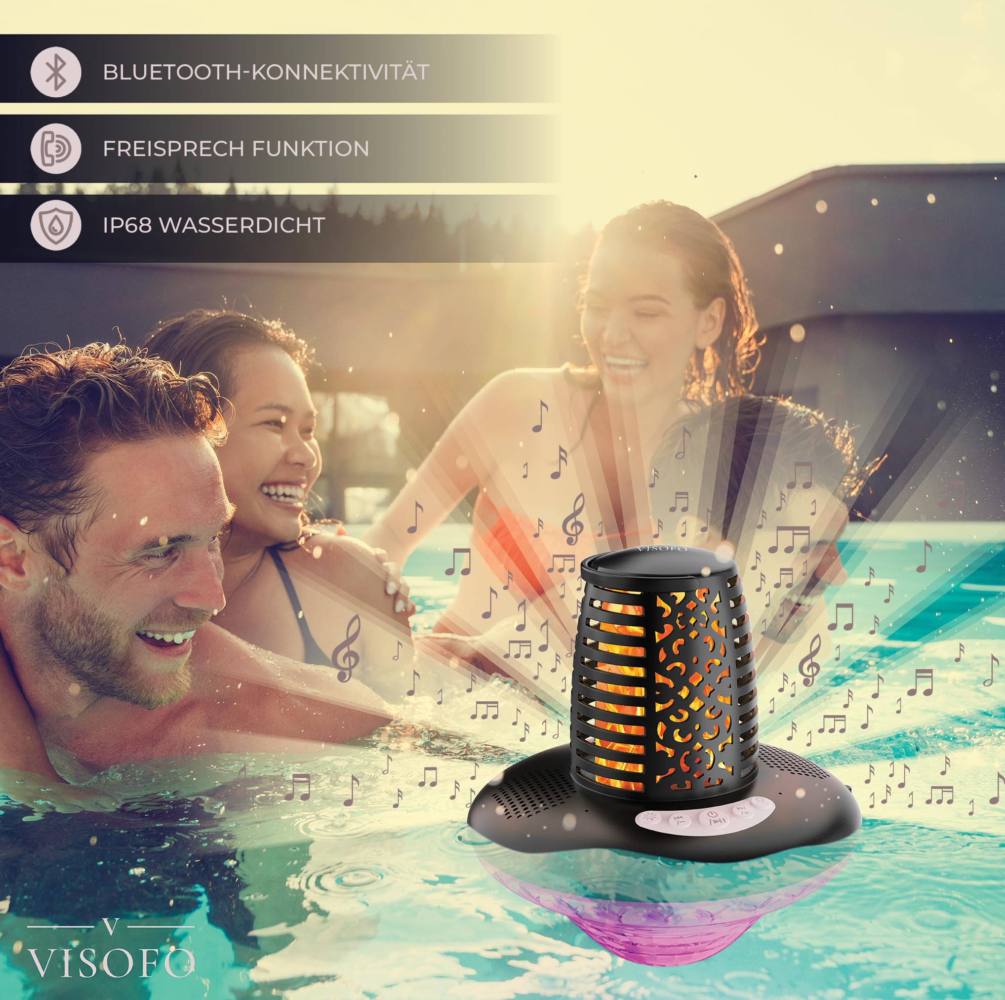 VISOFO Schwimmender Bluetooth-Pool-Lautsprecher mit Lichtern | Poolzubehör über dem Boden und im Erdgeschoss | wasserdicht IP68 Whirlpool Outdoor Patio Deals Wireless Cool Stuff Decor Fun