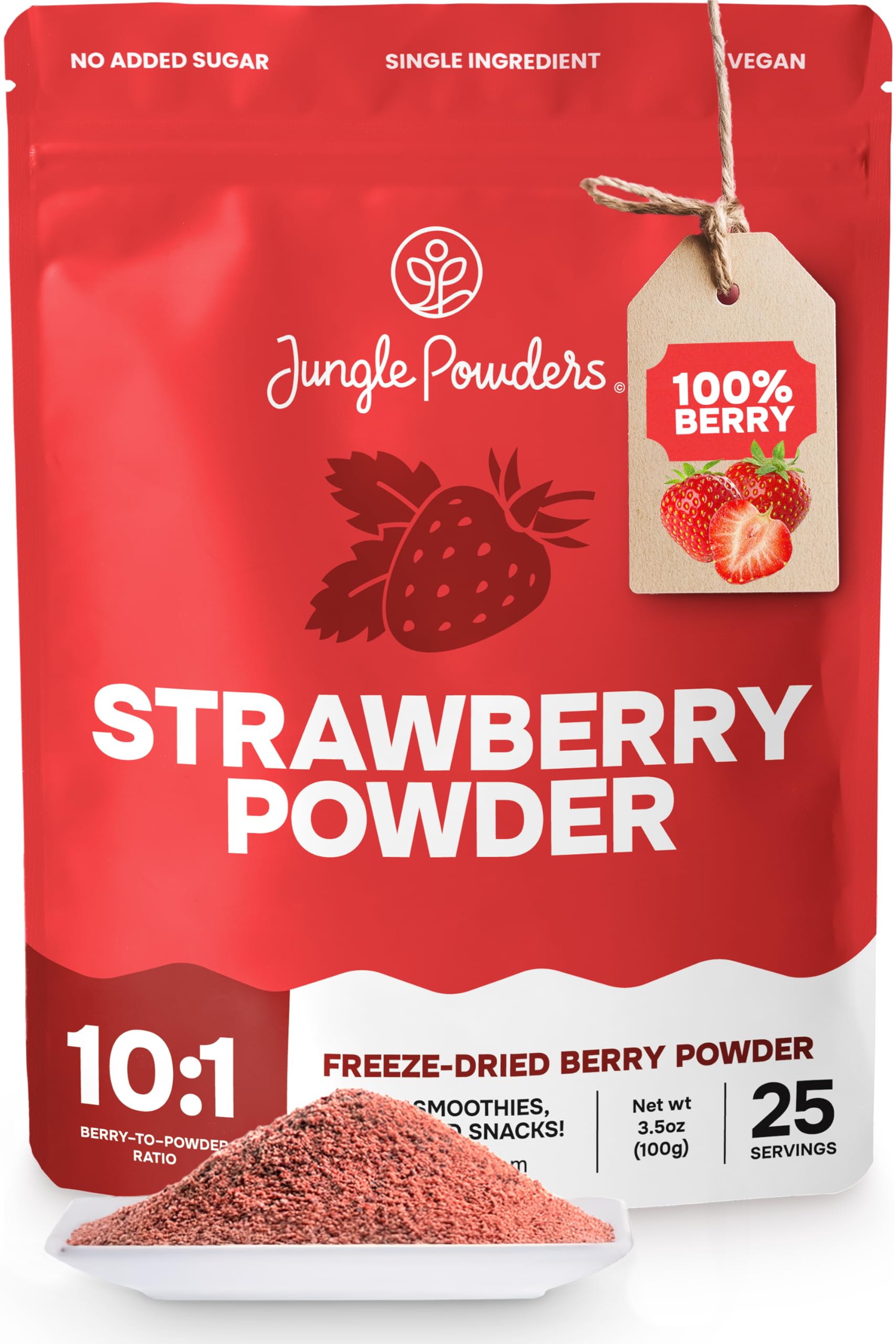 Jungle Powders Strawberry Powder 3.5 Ounce Bag Freeze Dried Strawberry Powder Dehydrated Strawberries Flavoring Additive Free Strawberry Extract For Baking Dry Strawberry Berry Fruit Powder Smoothies